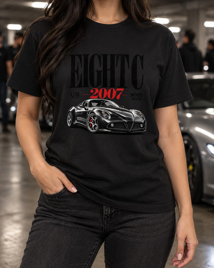 Alfa Romeo 8C Competizione Editorial Tee, 4.7 V8 500 Coupes T-Shirt Black worn hero