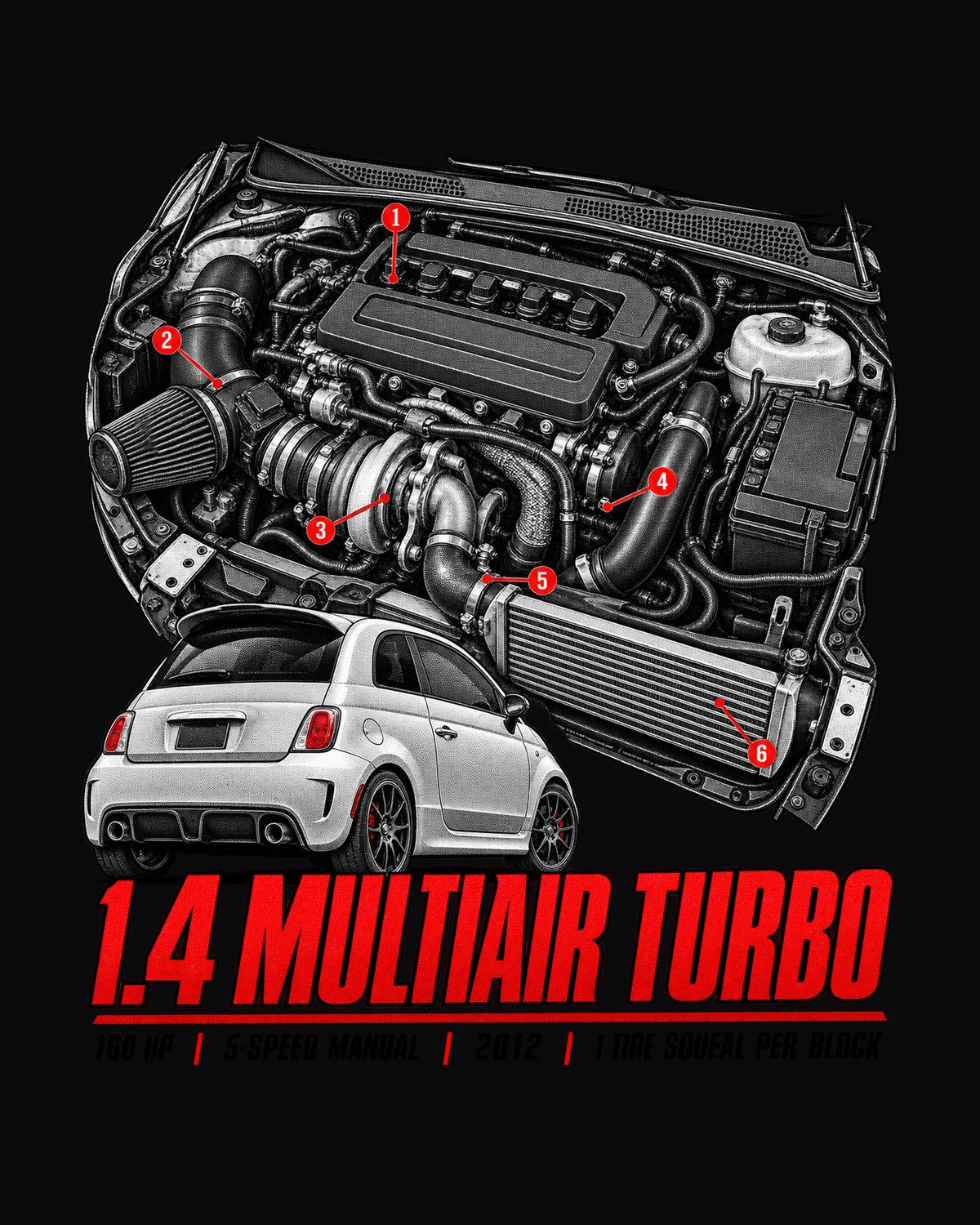 Fiat 500 Abarth 1.4 MultiAir Turbo Engine Hero Shirt, Car Guy Tee design only