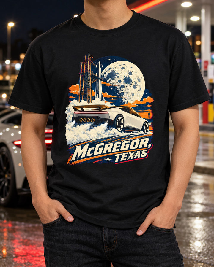Tesla Roadster McGregor Texas Shirt, Hoodie & More T-Shirt Black worn hero