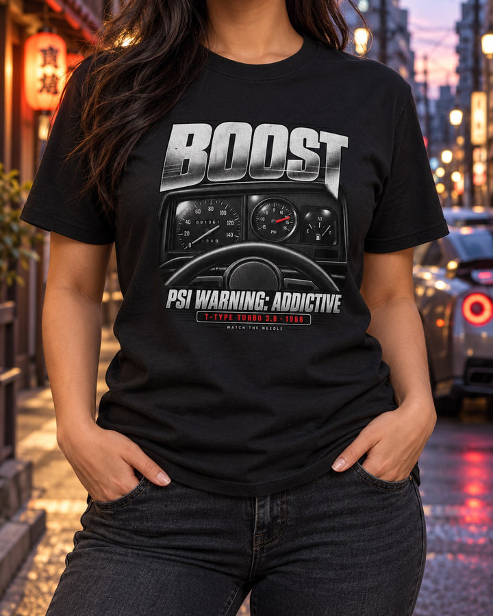 1986 Buick Grand National T-Type Turbo Boost Gauge Cockpit Tee T-Shirt Black worn hero