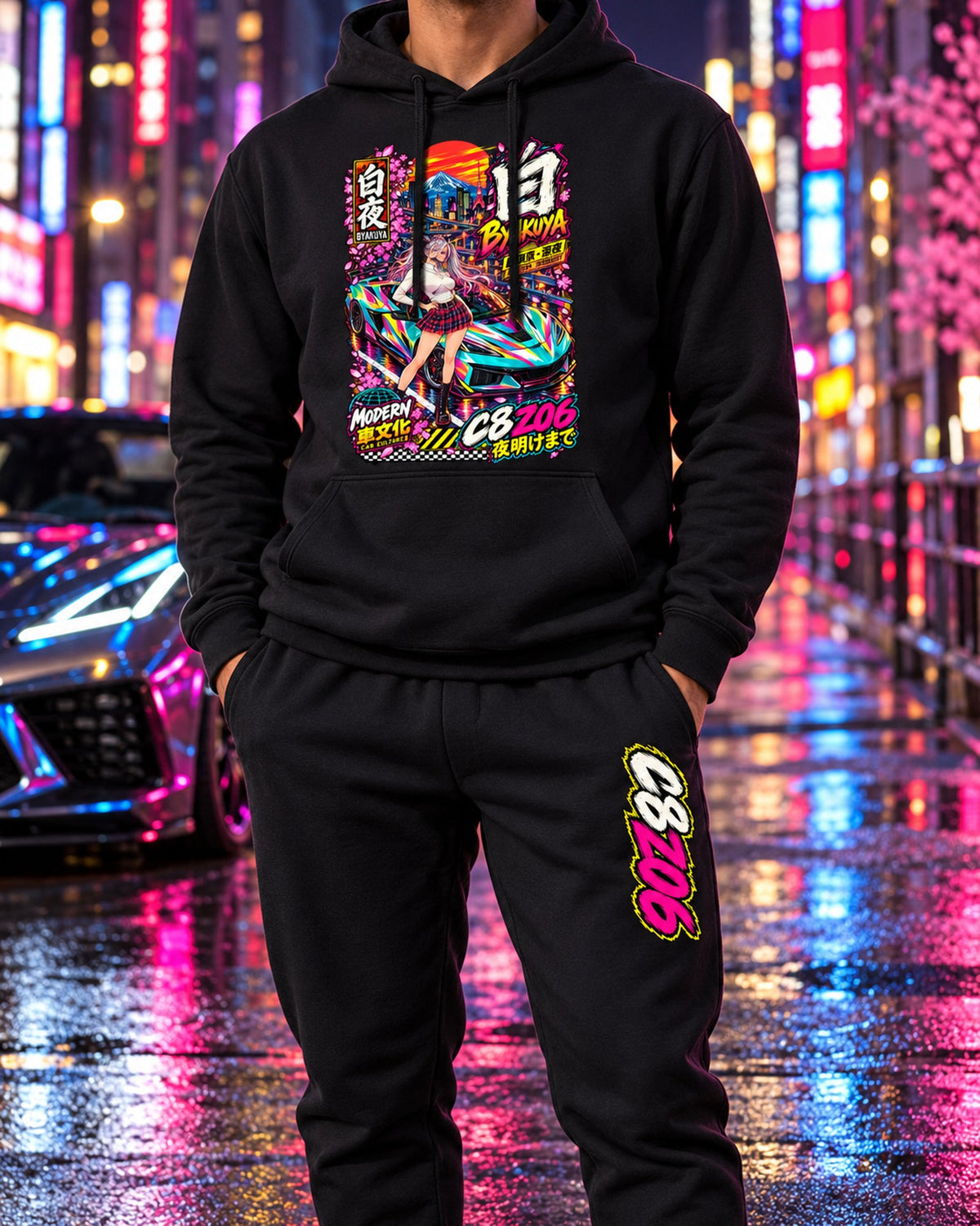C8Z06 Byakuya Anime Girl Poster Hoodie + Jogger Set Black worn hero