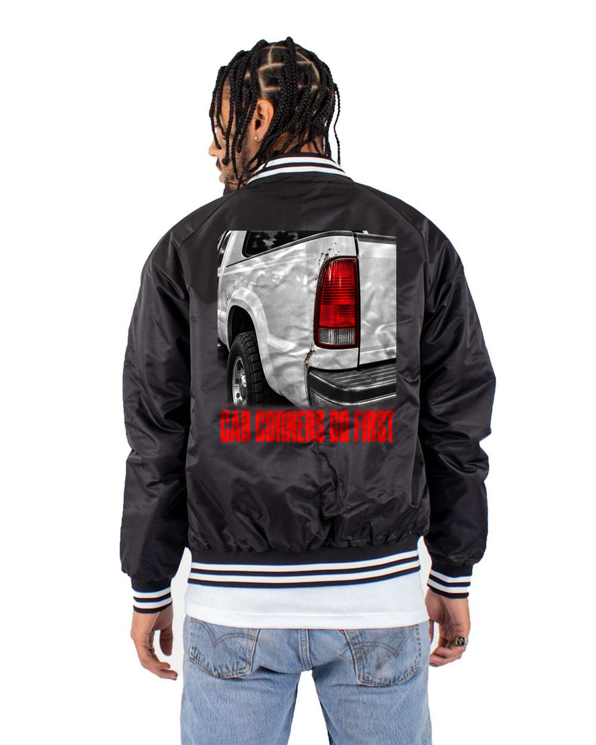 NBS Silverado Taillight Rust Detail Shirt, Cab Corners Bomber Jacket Black back
