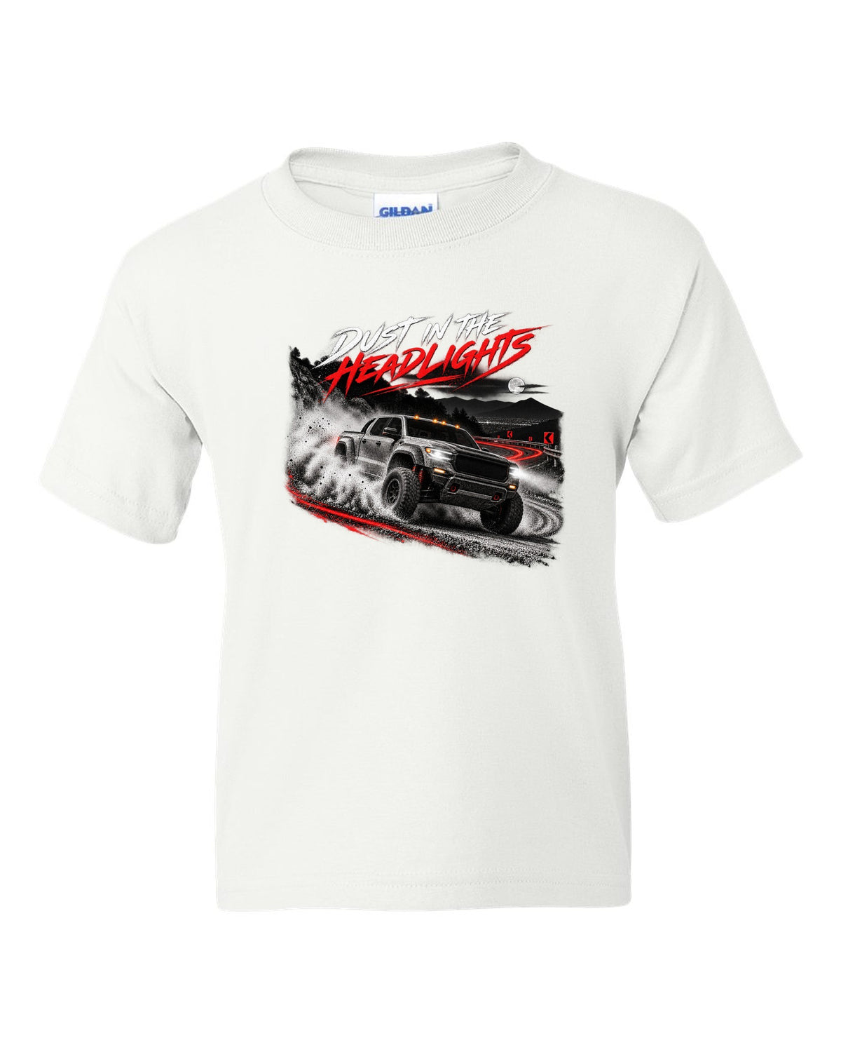 Ford Ranger Raptor 2024 P703 dust night print with Redback, 3.0 TT and 405 HP white kids tee front view with the design