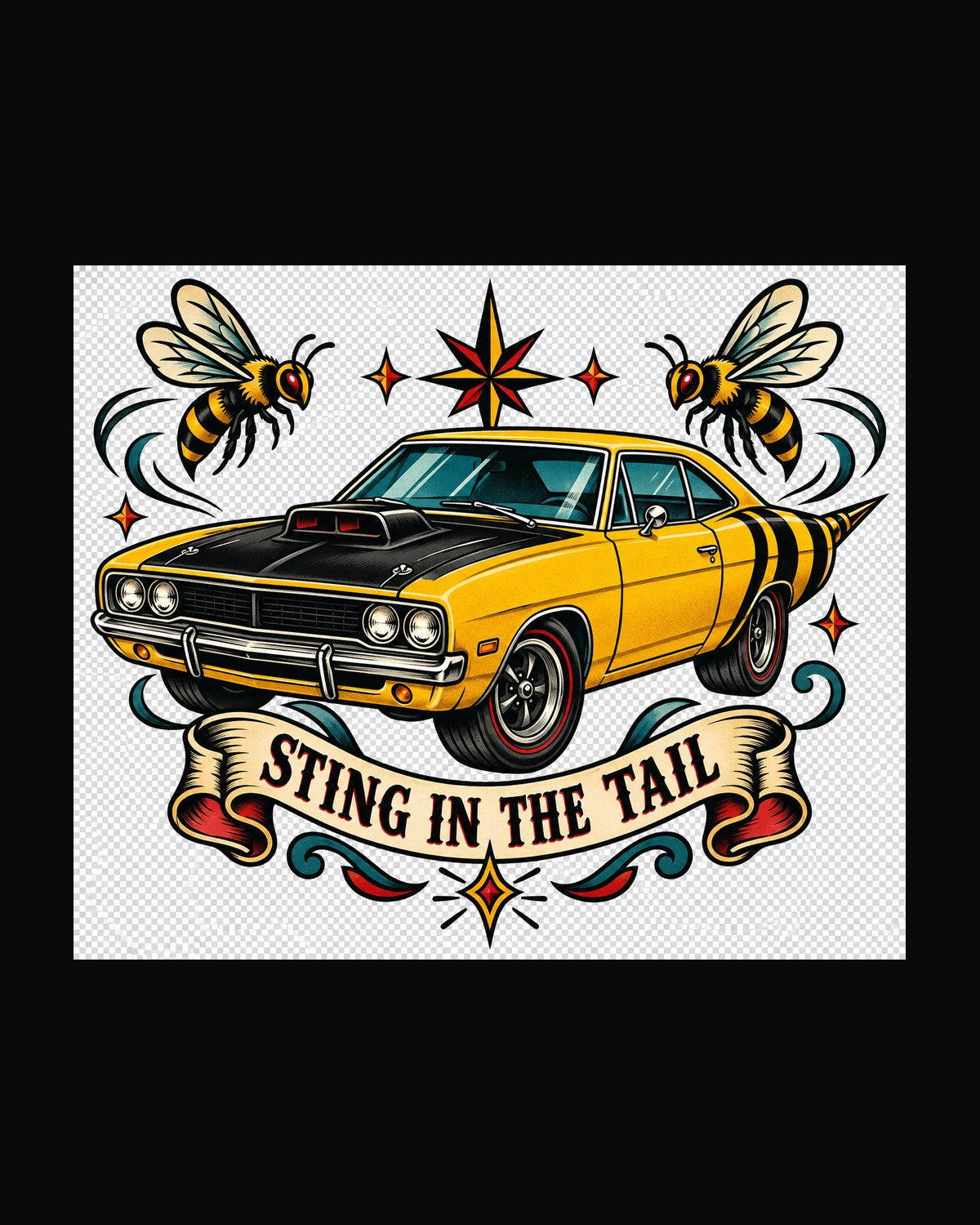1969 Dodge Coronet Super Bee Tattoo Flash Shirt, Sting in the Tail design only