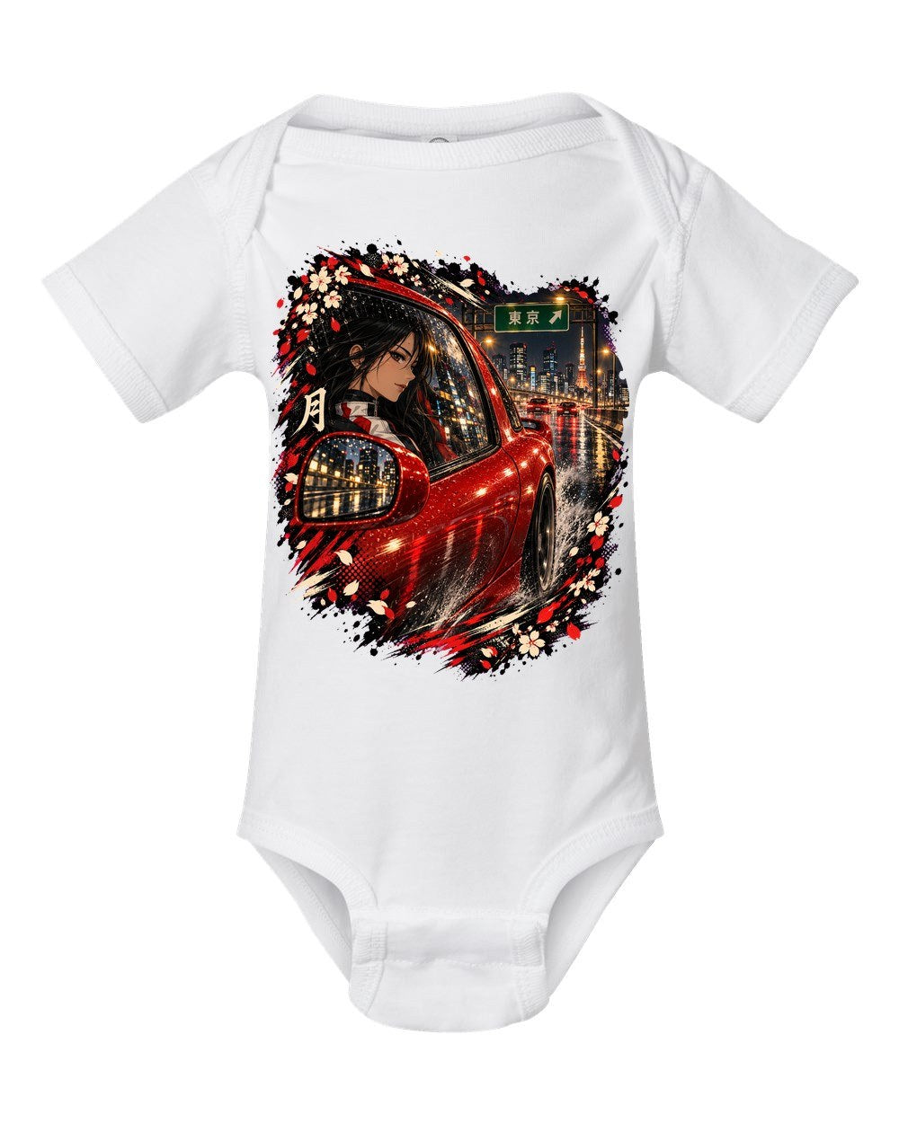 Mazda RX-7 FD Anime Girl Baby Onesie White front