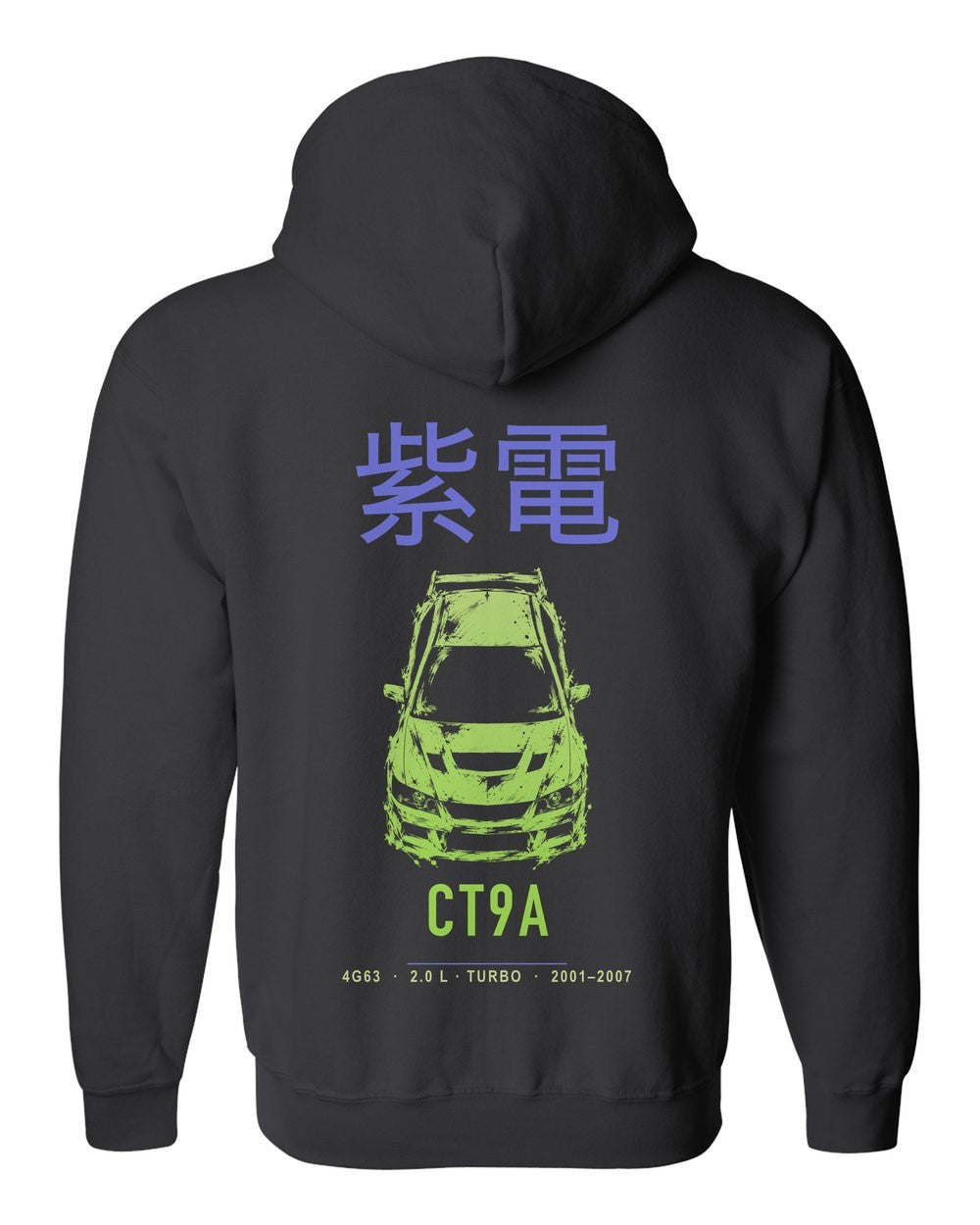 CT9A full-back artwork black zip hoodie back view with the design