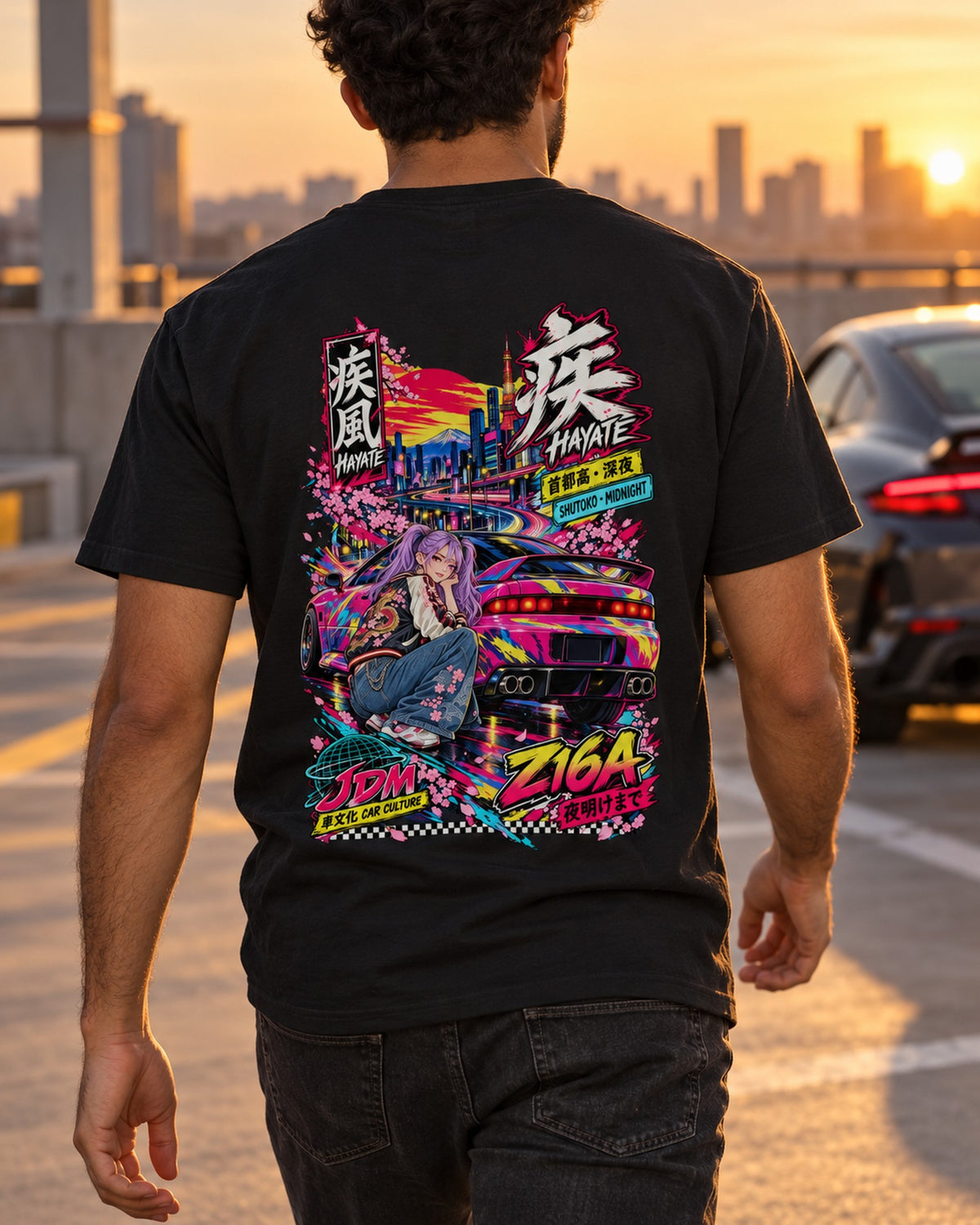 HAYATE Z16A Anime Girl Full-Back Graphic Tee T-Shirt Black worn hero