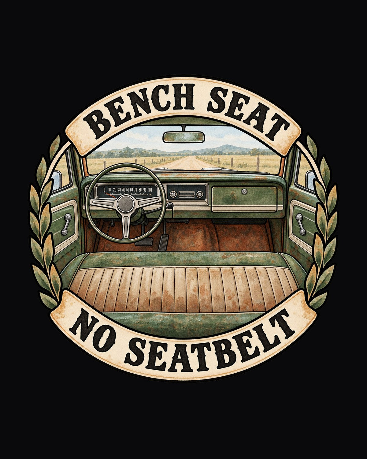 Chevrolet C10 Cheyenne Bench Seat Dash Watercolor Shirt, 1967-72 design only