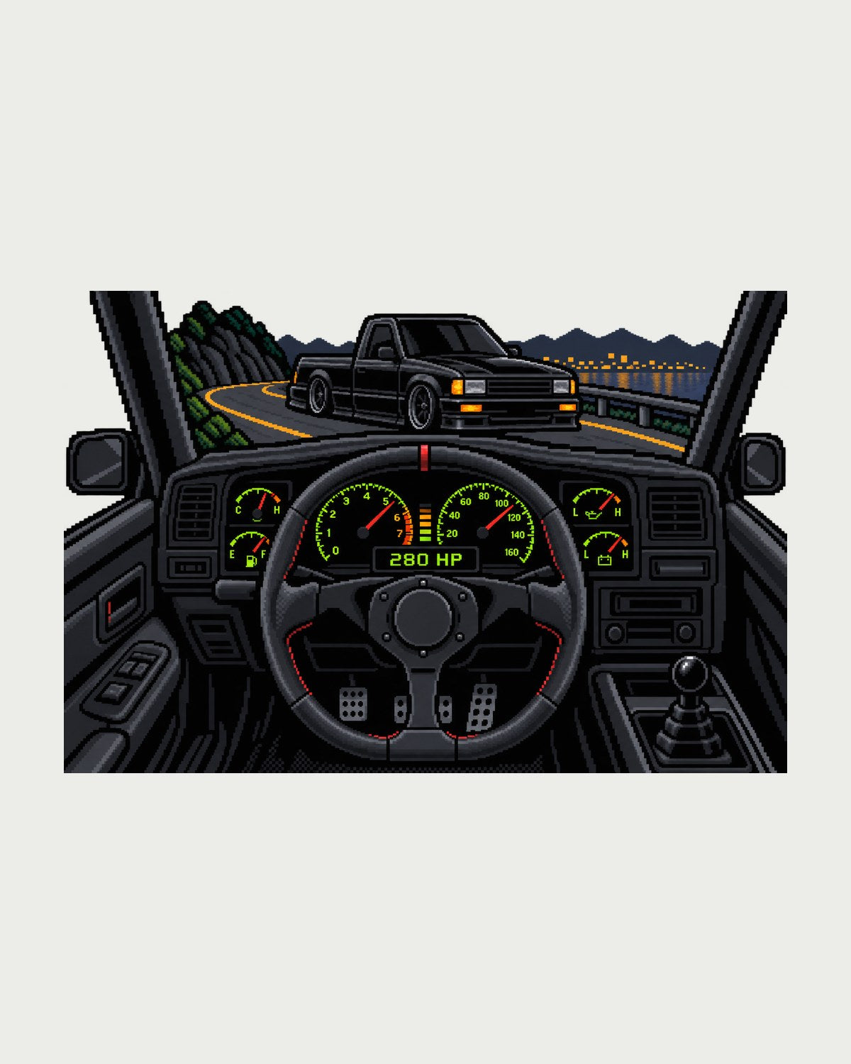 GMC Syclone 1991 8-Bit Pixel Gauge Shirt, 280 HP Retro Gaming design only