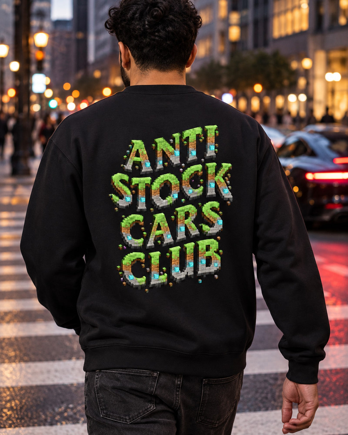 Anti Stock Cars Club Blocky Voxel Shirt, Hoodie & More Crewneck Black worn hero