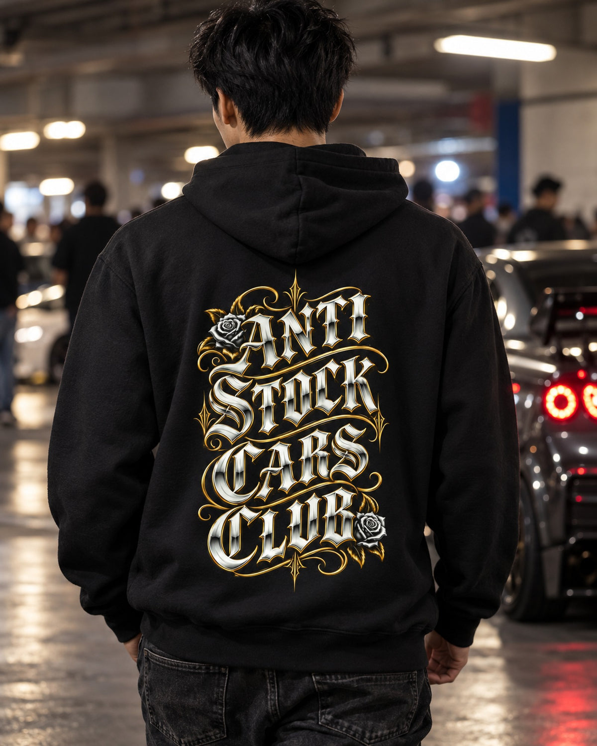 Anti Stock Cars Club Lowrider Script Shirt, Hoodie & More Pull Over Hoodie Black worn hero