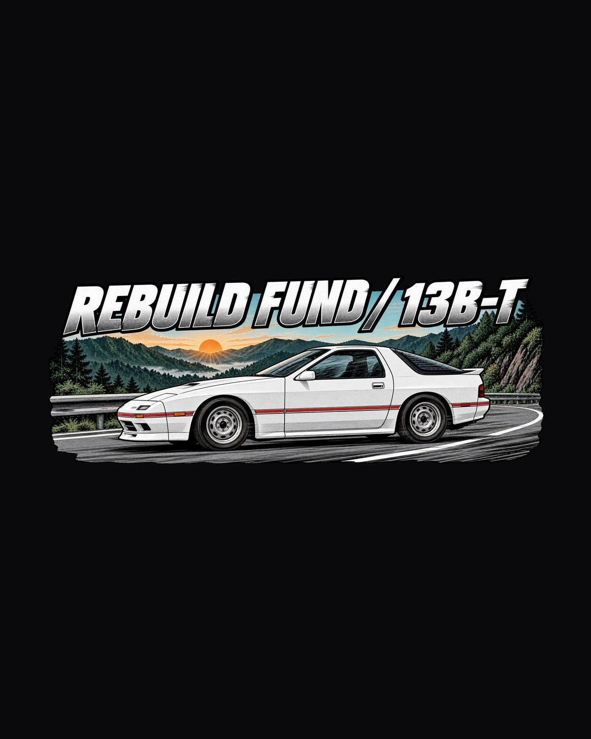 Mazda RX-7 FC3S Retro Manga Ink Shirt, 13B-T Rebuild Fund design only