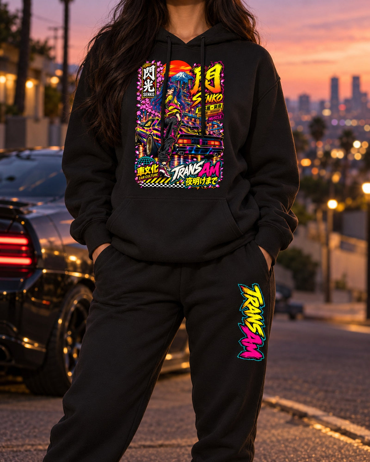 Transam Senko Anime Girl Poster Hoodie + Jogger Set Black worn hero