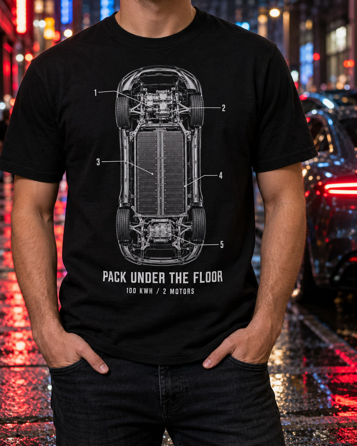 Tesla Model X 100D Skateboard Chassis Cutaway Shirt, EV Gift T-Shirt Black worn hero