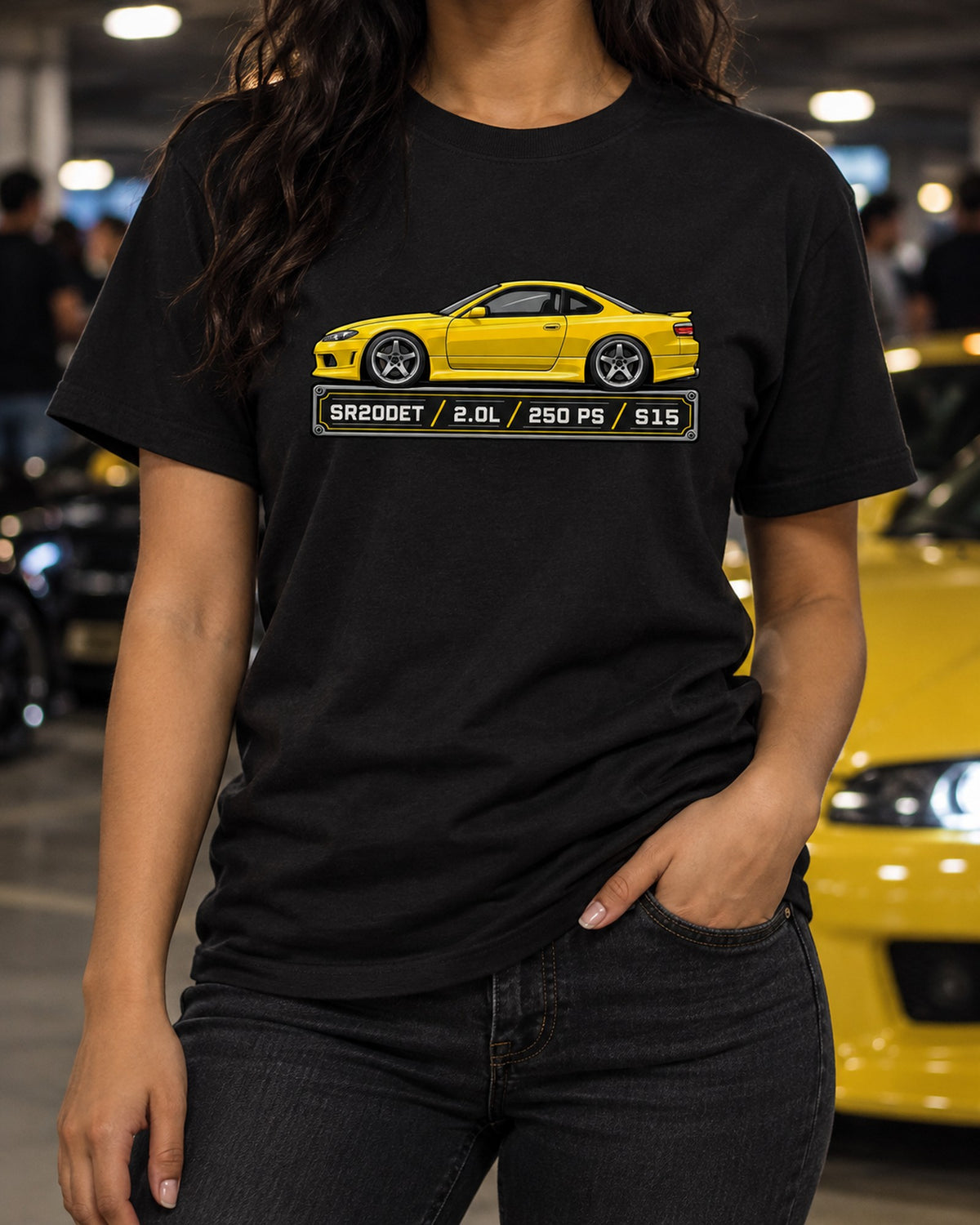 Nissan Silvia S15 SR20DET Spec Sheet Data Plate Shirt T-Shirt Black worn hero