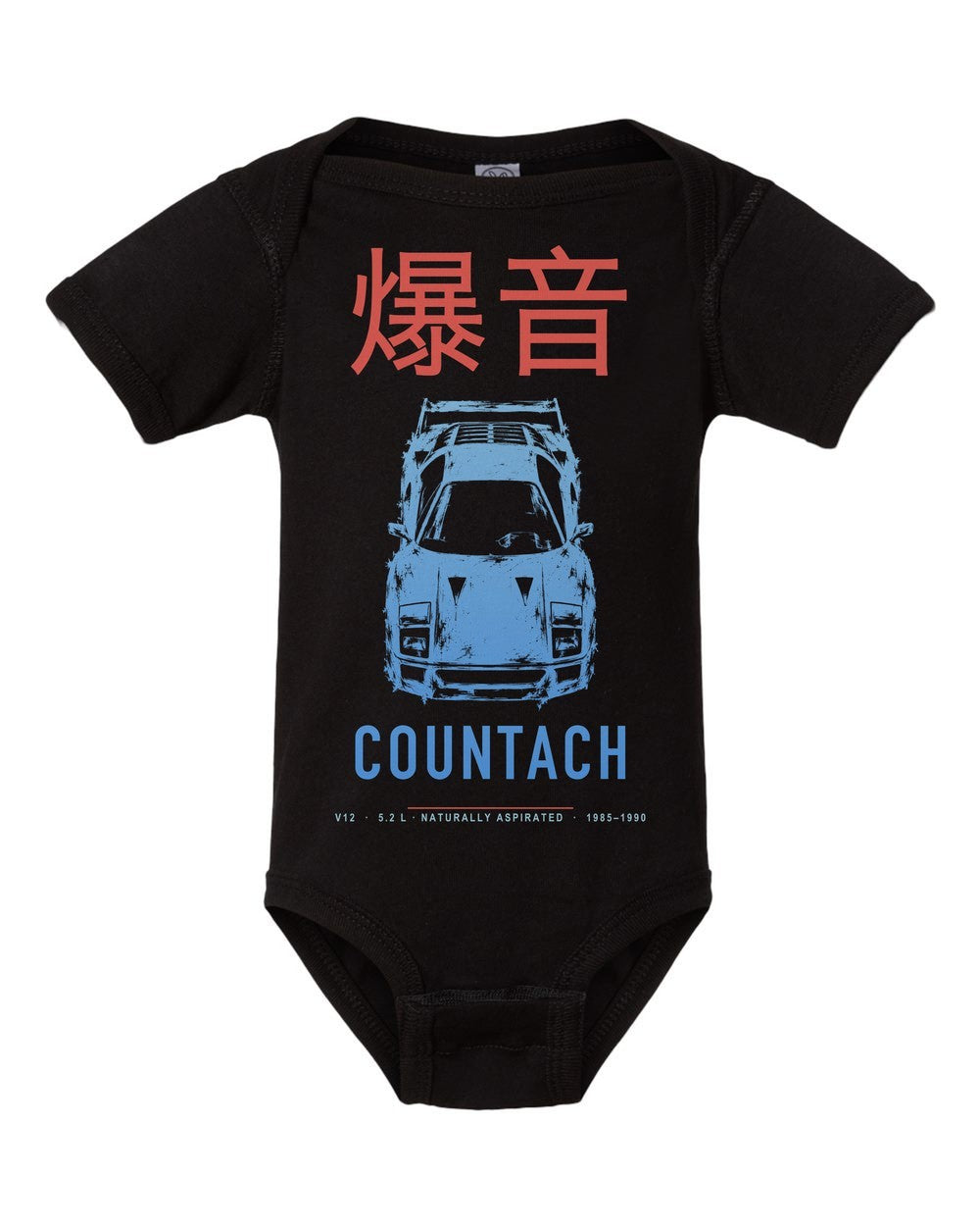 COUNTACH artwork black baby onesie front view