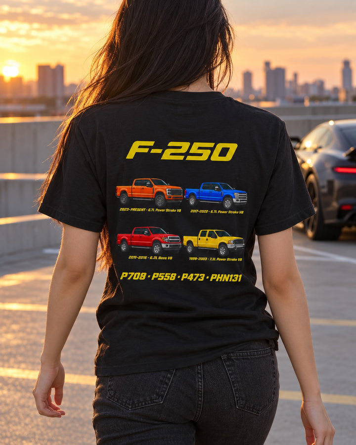 Ford F-250 Super Duty Evolution Poster Full-Back Graphic Tee T-Shirt Black worn hero