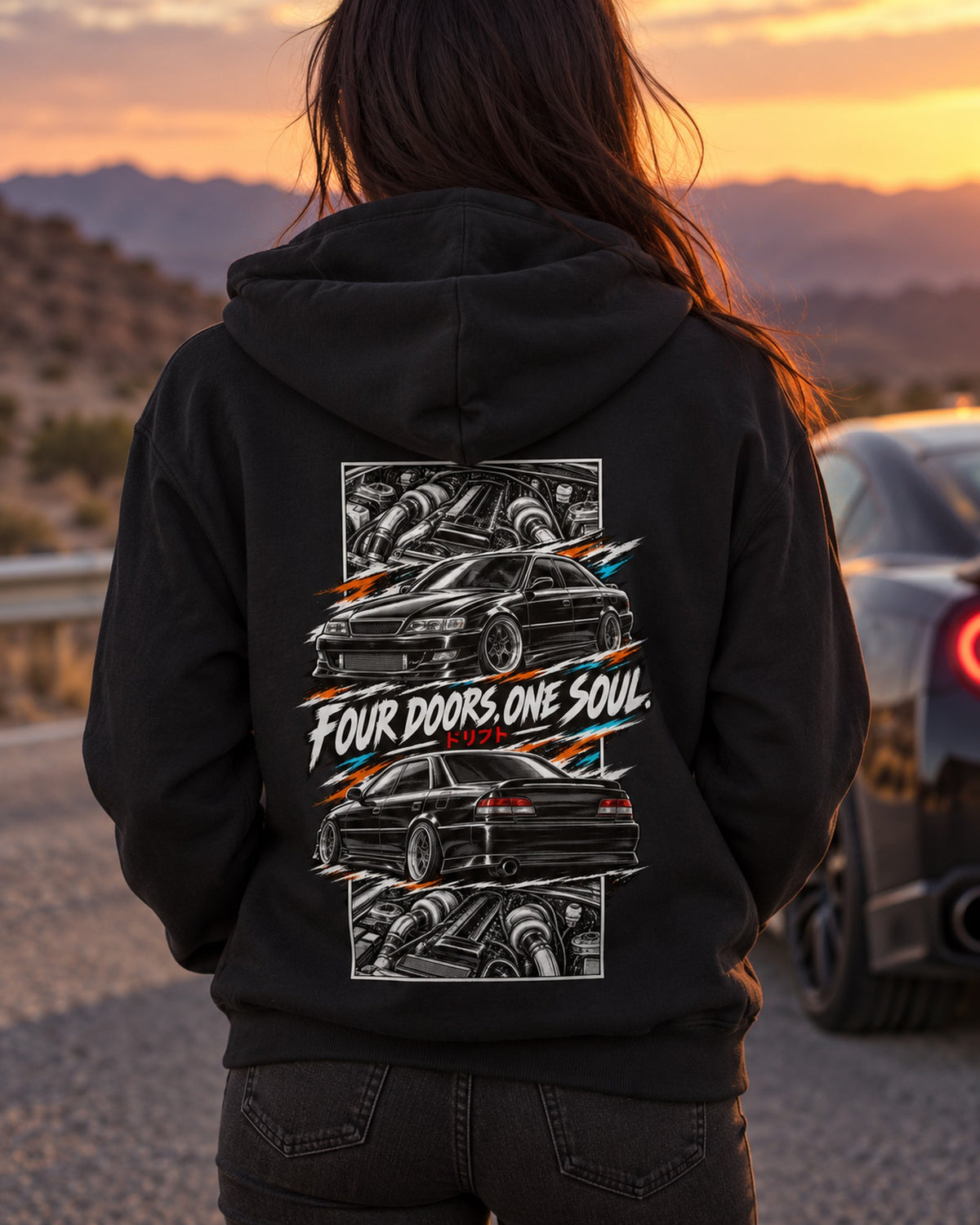Toyota Chaser Jzx100 Torn Poster Full-Back Graphic Tee Zip Hoodie Black worn hero