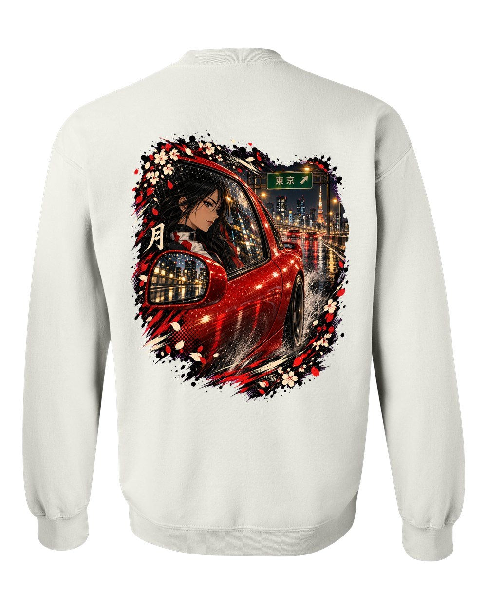 Mazda RX-7 FD Anime Girl Crewneck White back