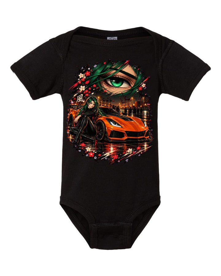 Chevrolet Corvette C7 ZR1 Anime Girl Baby Onesie Black front