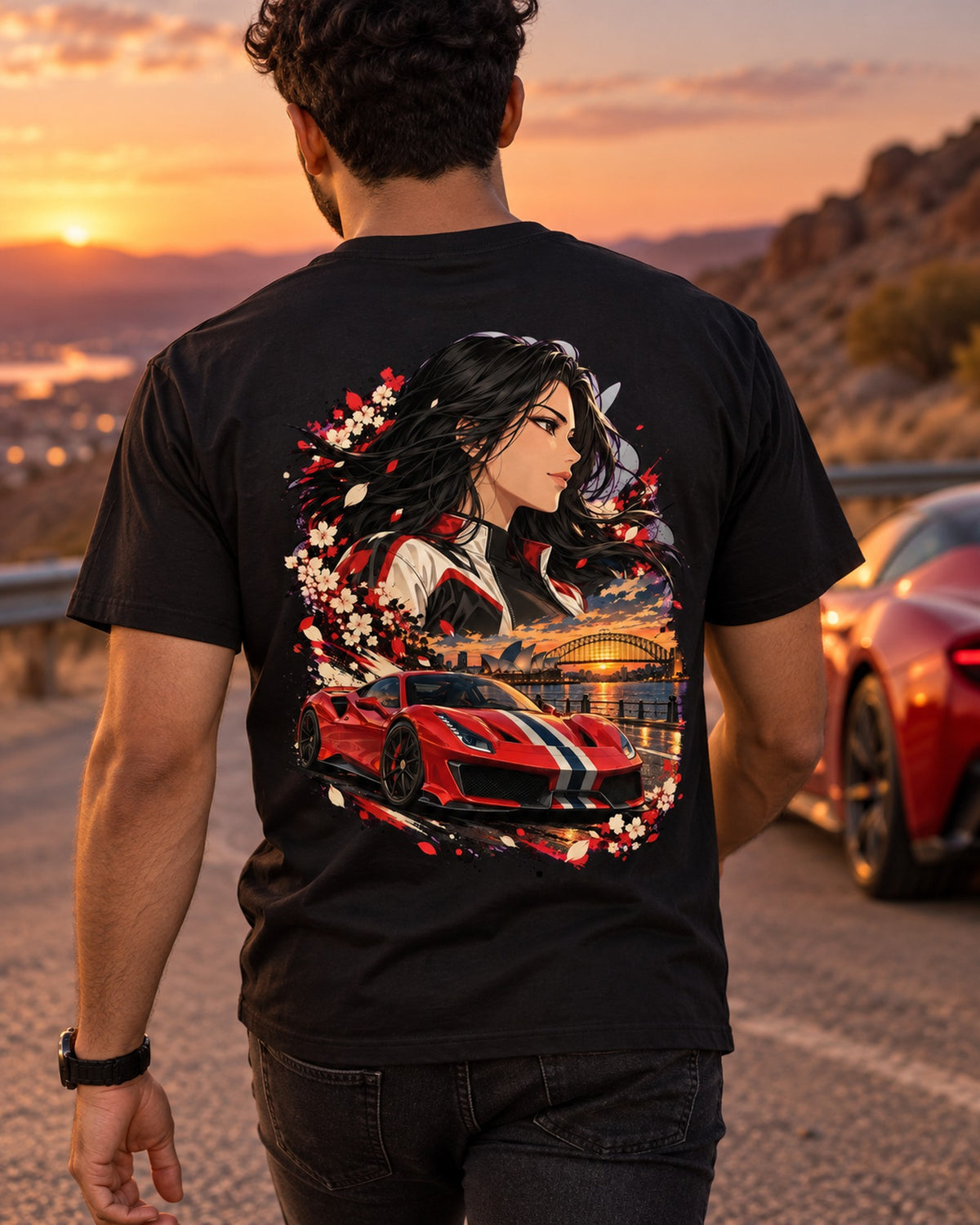 Ferrari 488 Pista Anime Girl Shirt, Hoodie & More T-Shirt Black worn hero