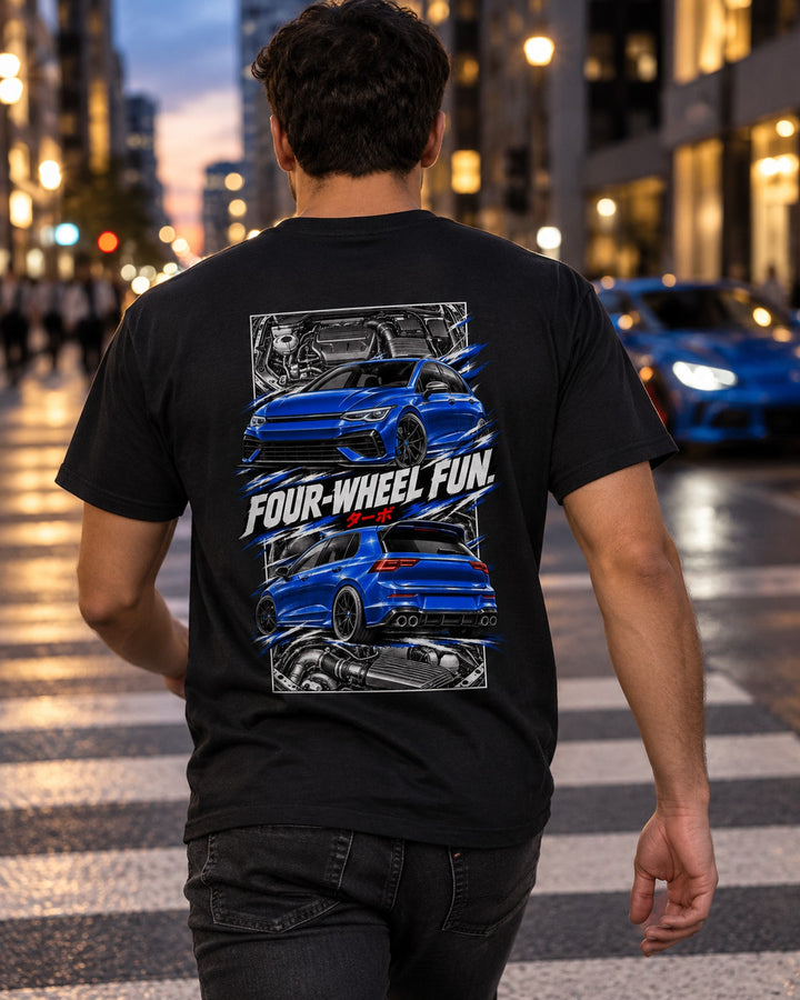 VW Golf R Torn Poster Full-Back Graphic Tee T-Shirt Black worn hero