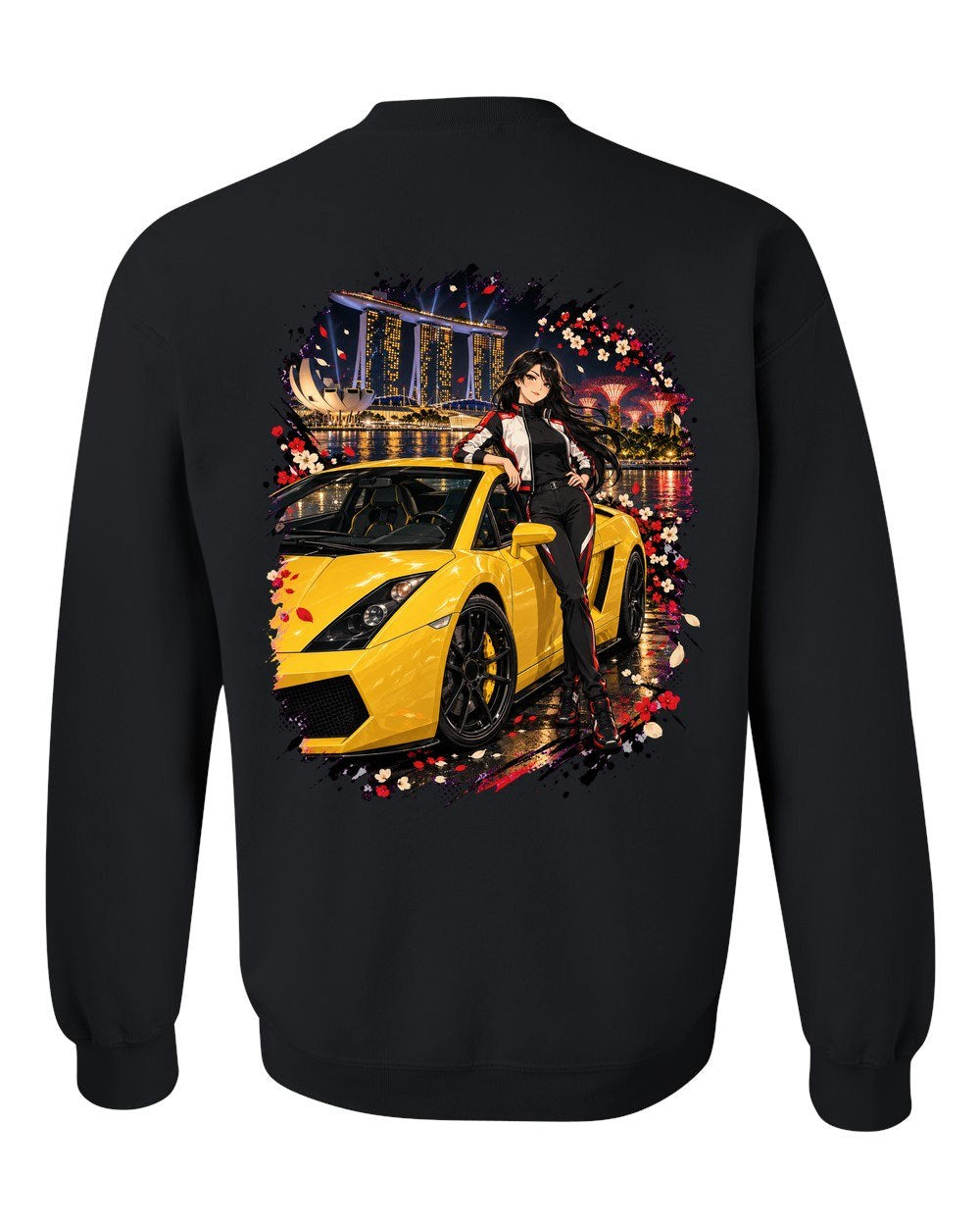 Lamborghini Gallardo Anime Girl Crewneck Black back