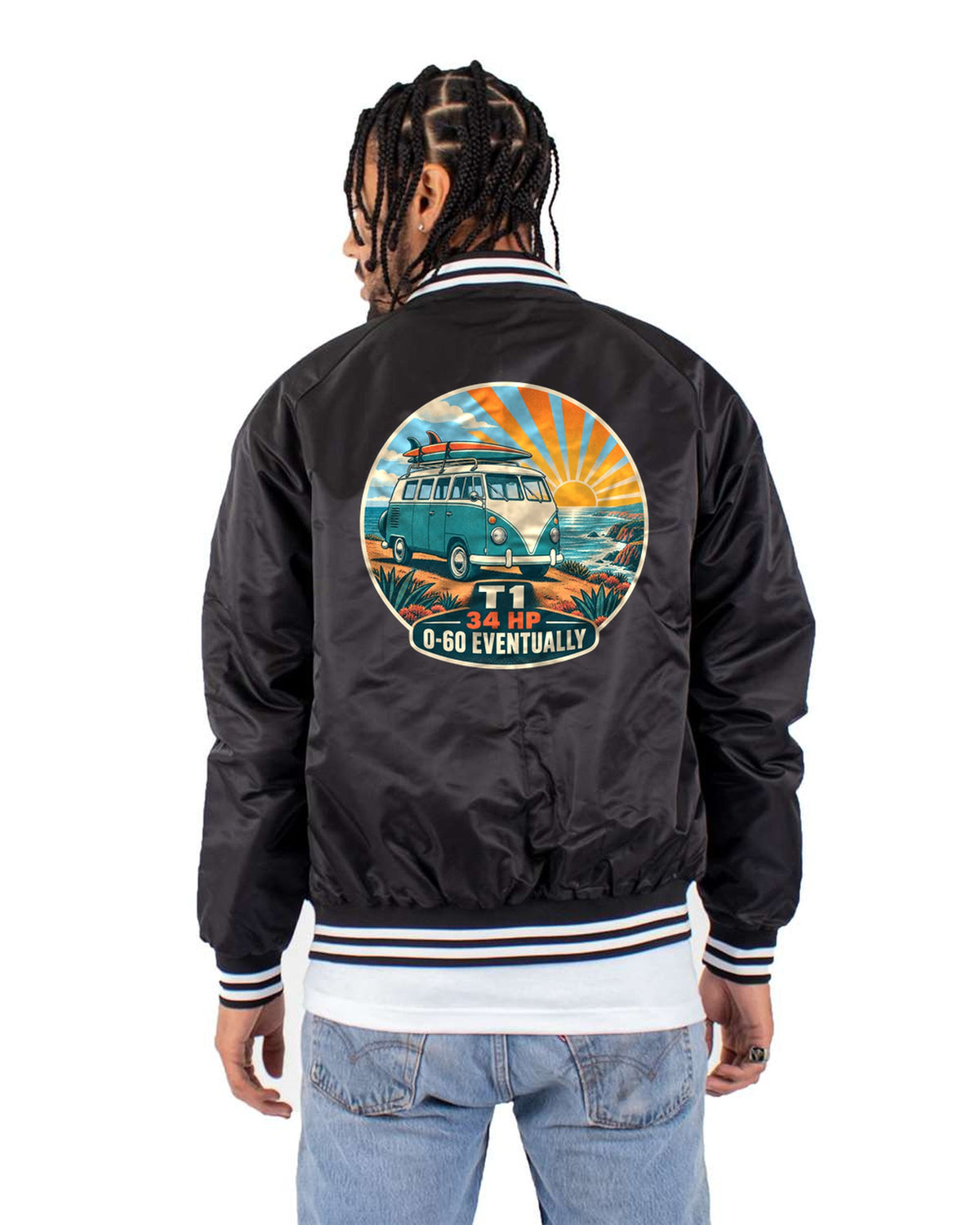VW Bus T1 Split-Window 1962 Sunburst Shirt, 34 HP Joke Tee Bomber Jacket Black back
