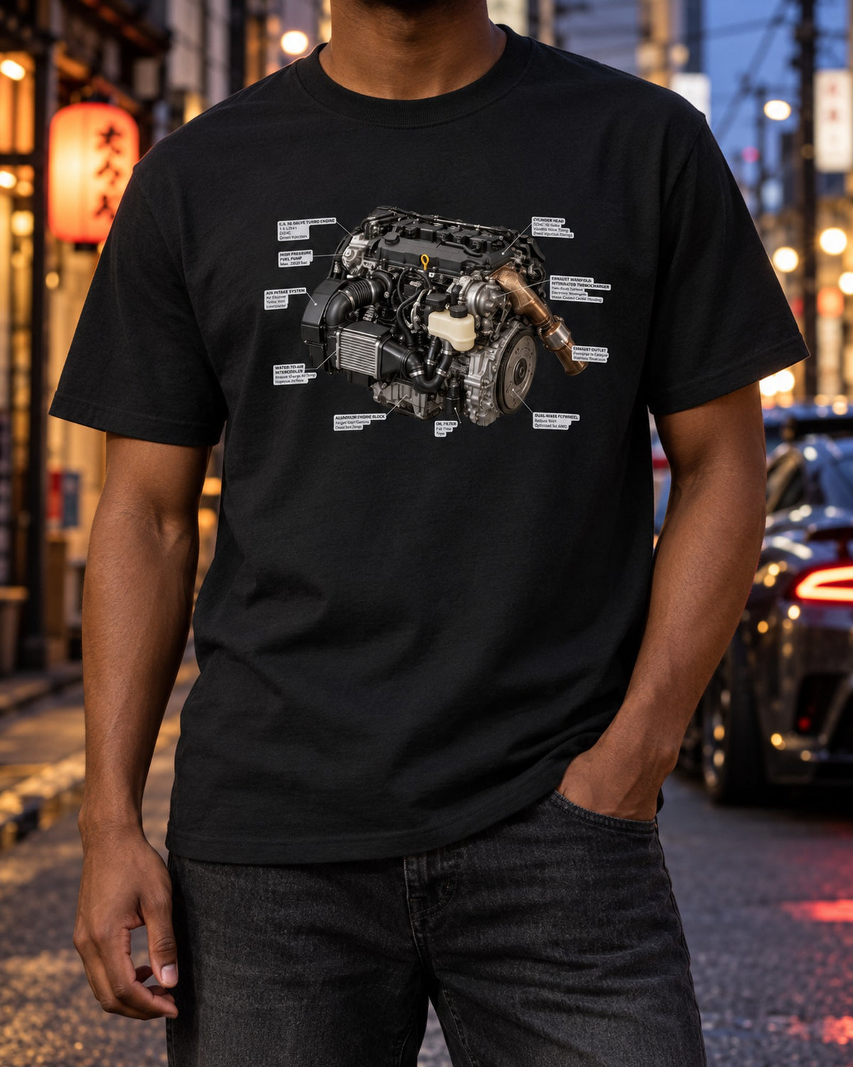 Land Cruiser 250 J250 US-Spec Blueprint Tee, Wheelbase Print T-Shirt Black worn hero