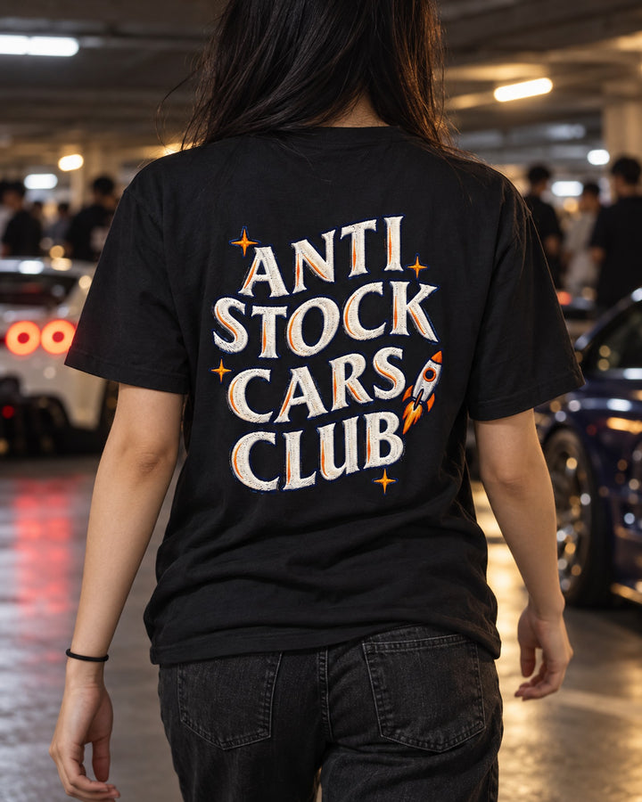 Anti Stock Cars Club Space Mission Patch Shirt, Hoodie & More T-Shirt Black worn hero