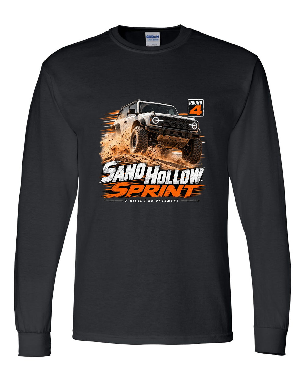 Jeep Wrangler JL dune sprint race poster print with Sand Hollow text black long sleeve front view with the design