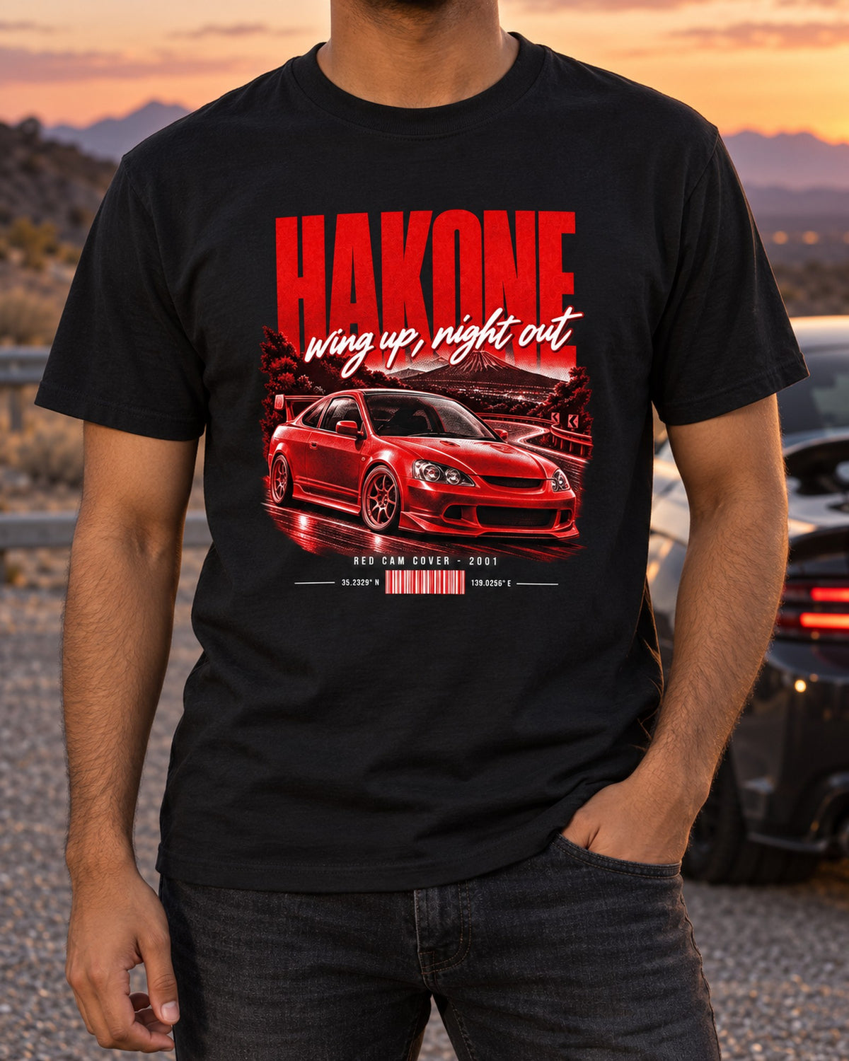 Honda Integra DC5 Type R Hakone Wing Up Street Poster Tee T-Shirt Black worn hero