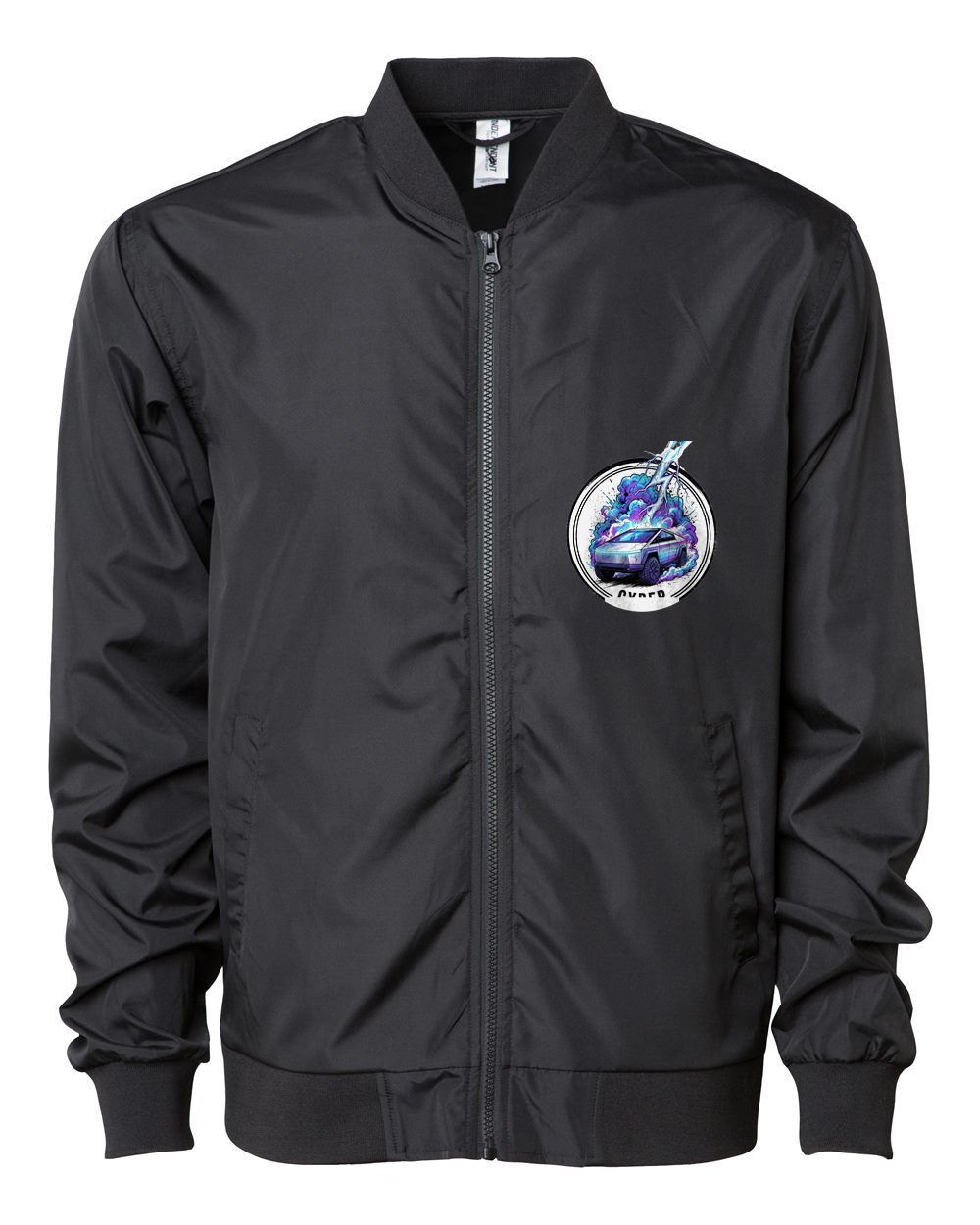 Tesla Cybertruck Bolt Bomber Jacket — Black front emblem