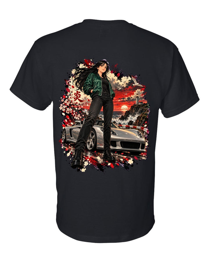 Porsche Carrera GT Anime Girl T-Shirt Black back