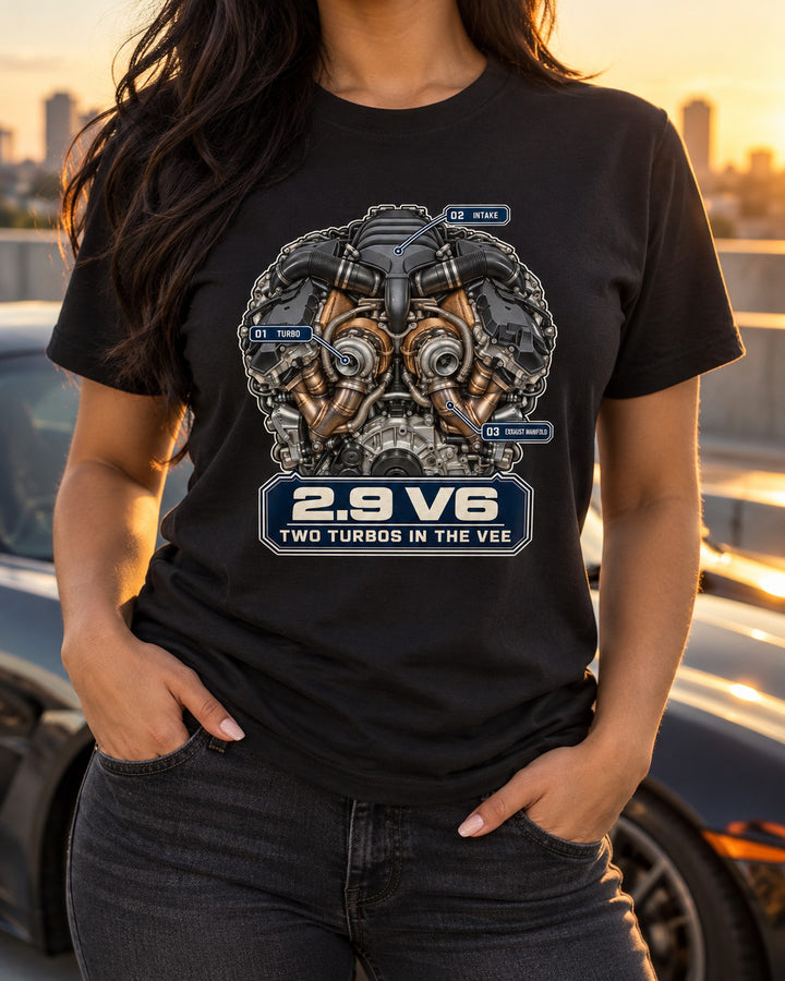 Porsche Macan GTS 2.9 V6 Twin-Turbo Engine Bay Hero Shirt T-Shirt Black worn hero