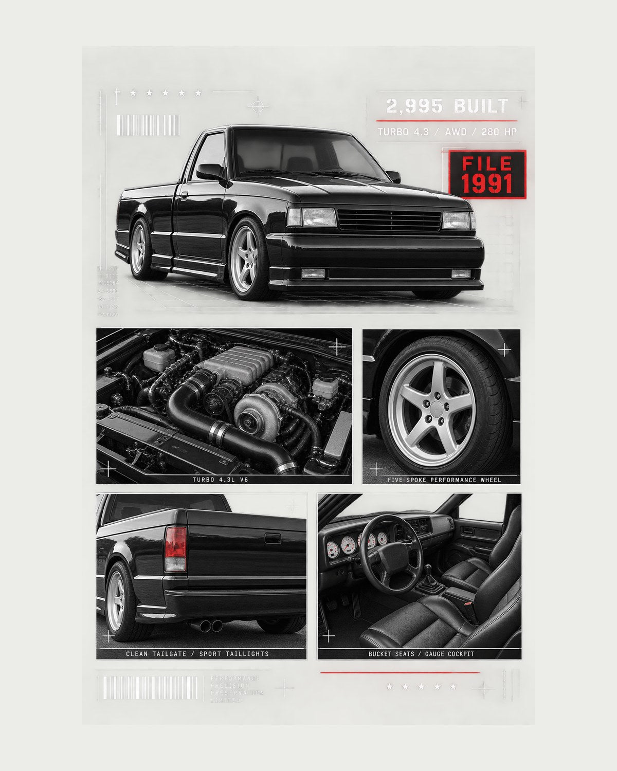 GMC Syclone 1991 Dossier Panel Tee, Turbo 4.3 Truck Fan Gift design only