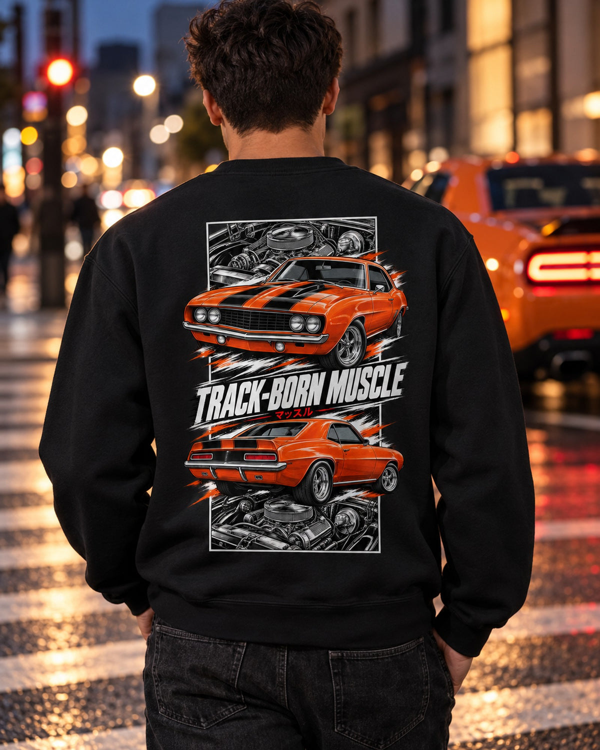 Chevy Camaro Z/28 Torn Poster Full-Back Graphic Tee Crewneck Black worn hero