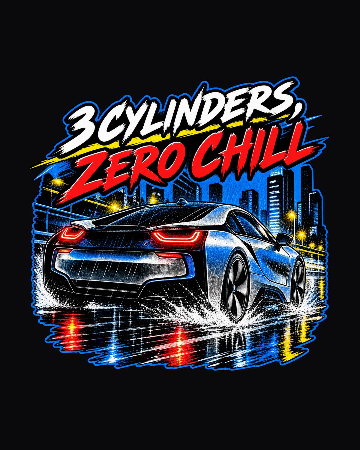 BMW i8 I12 Retro Manga Panel Tee, 3 Cylinders Zero Chill design only