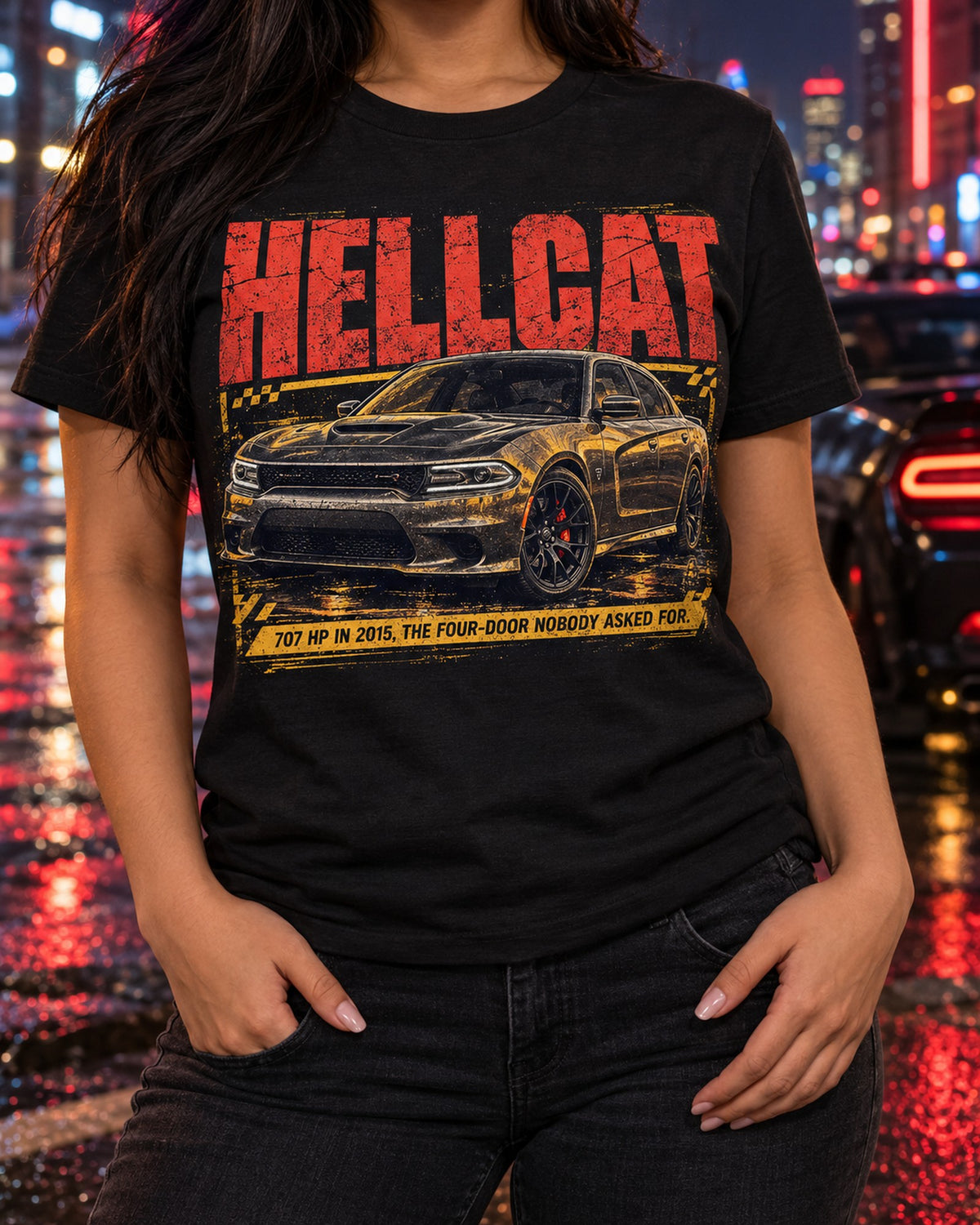 Dodge Charger SRT Hellcat 707 HP Halftone Statement Tee T-Shirt Black worn hero