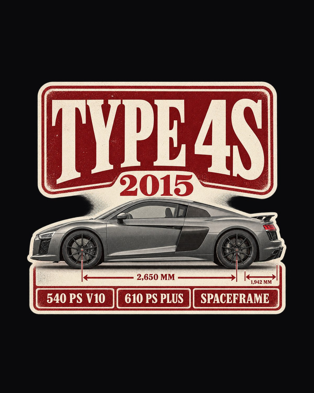 Audi R8 V10 Type 4S Archive Panel Shirt, 2015 Launch Specs Tee design only