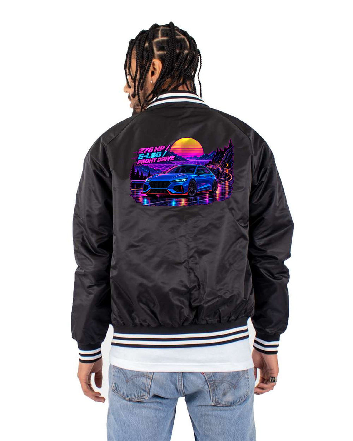Hyundai Elantra N CN7 Synthwave Wet Road Tee, Car Shirt Bomber Jacket Black back