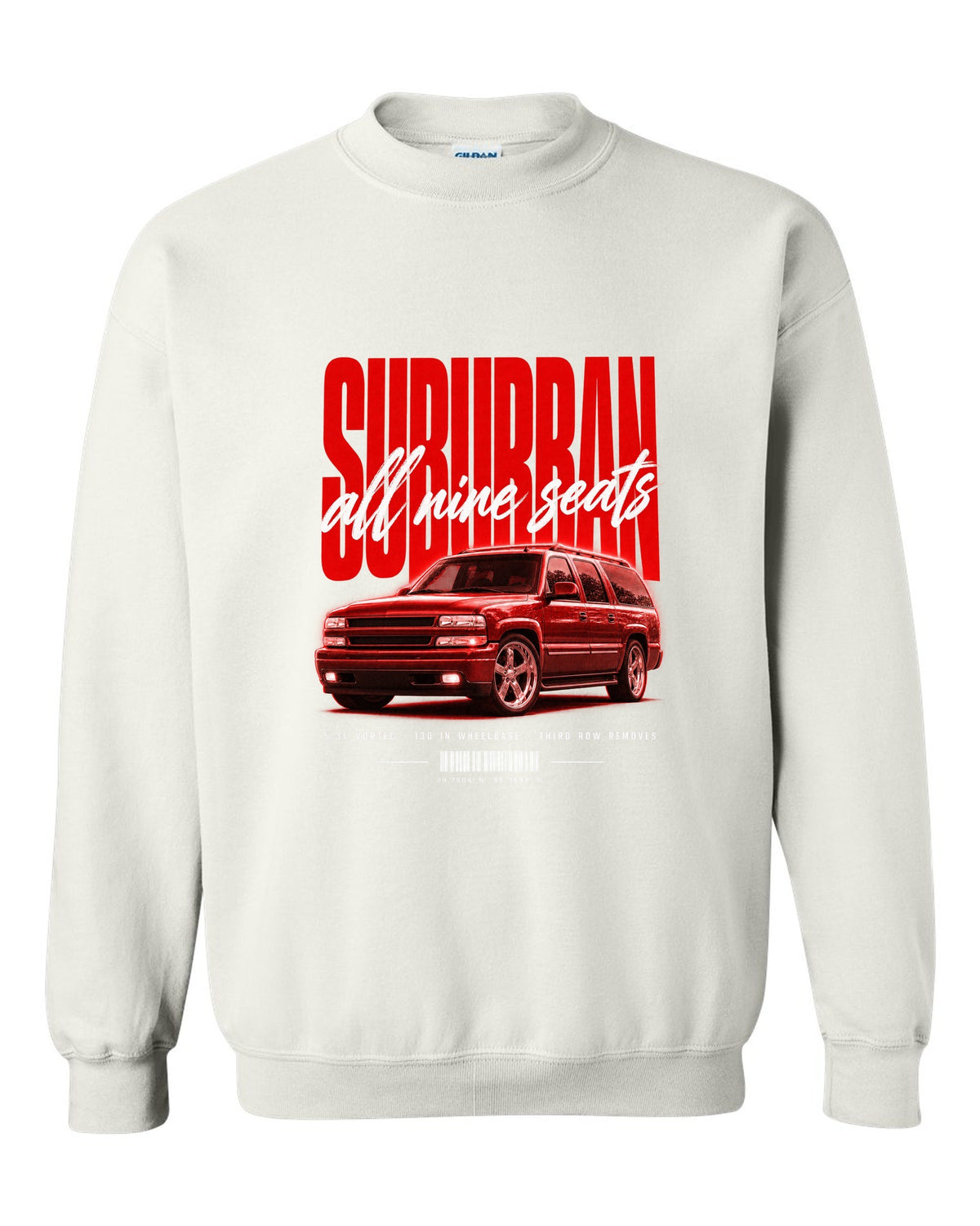 2000-06 Chevy Suburban GMT800 street poster print white crewneck front view with the design