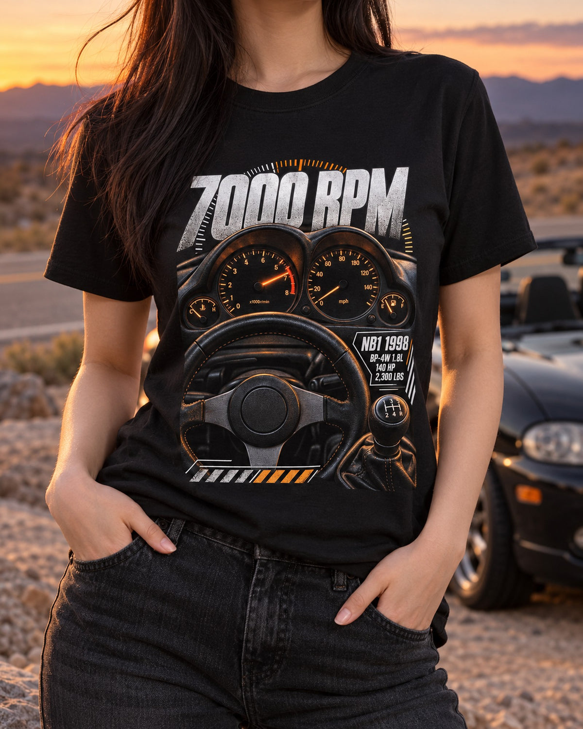 Mazda MX-5 NB1 Cockpit Gauge Shirt, 7000 RPM BP-4W T-Shirt Black worn hero