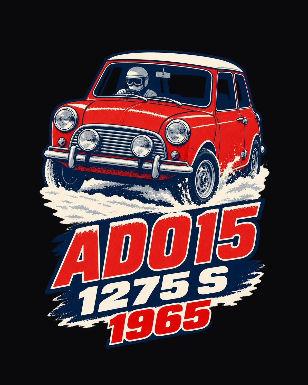 Mini Cooper S ADO15 1965 Monte Rally Litho Poster Shirt design only