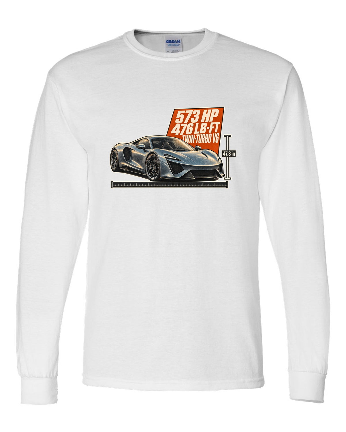 Halftone print of a 2020 Acura NSX NC1 front three-quarter white long sleeve front view with the design