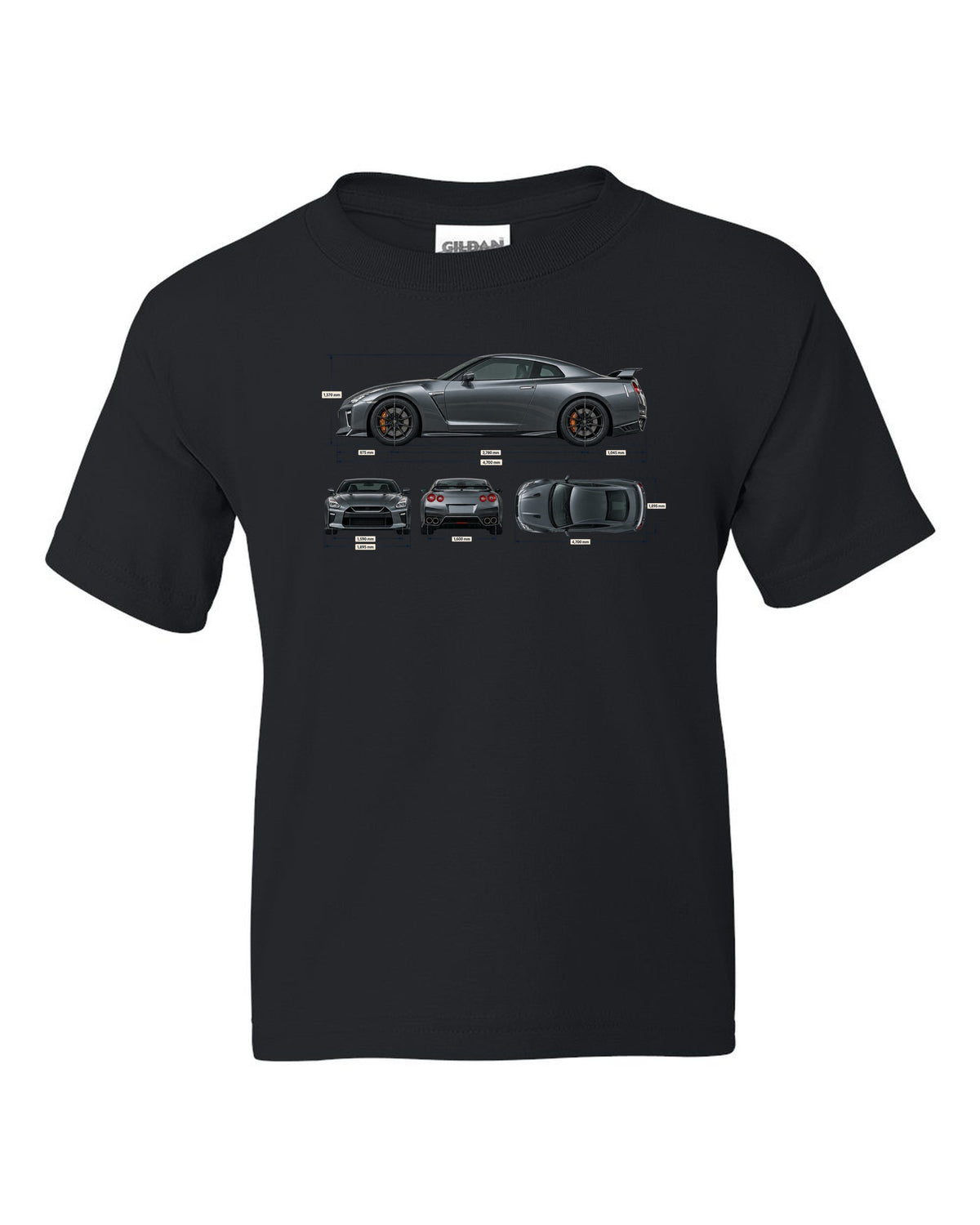 Nissan GT-R50 Italdesign Spec Poster black kids tee front view with the design