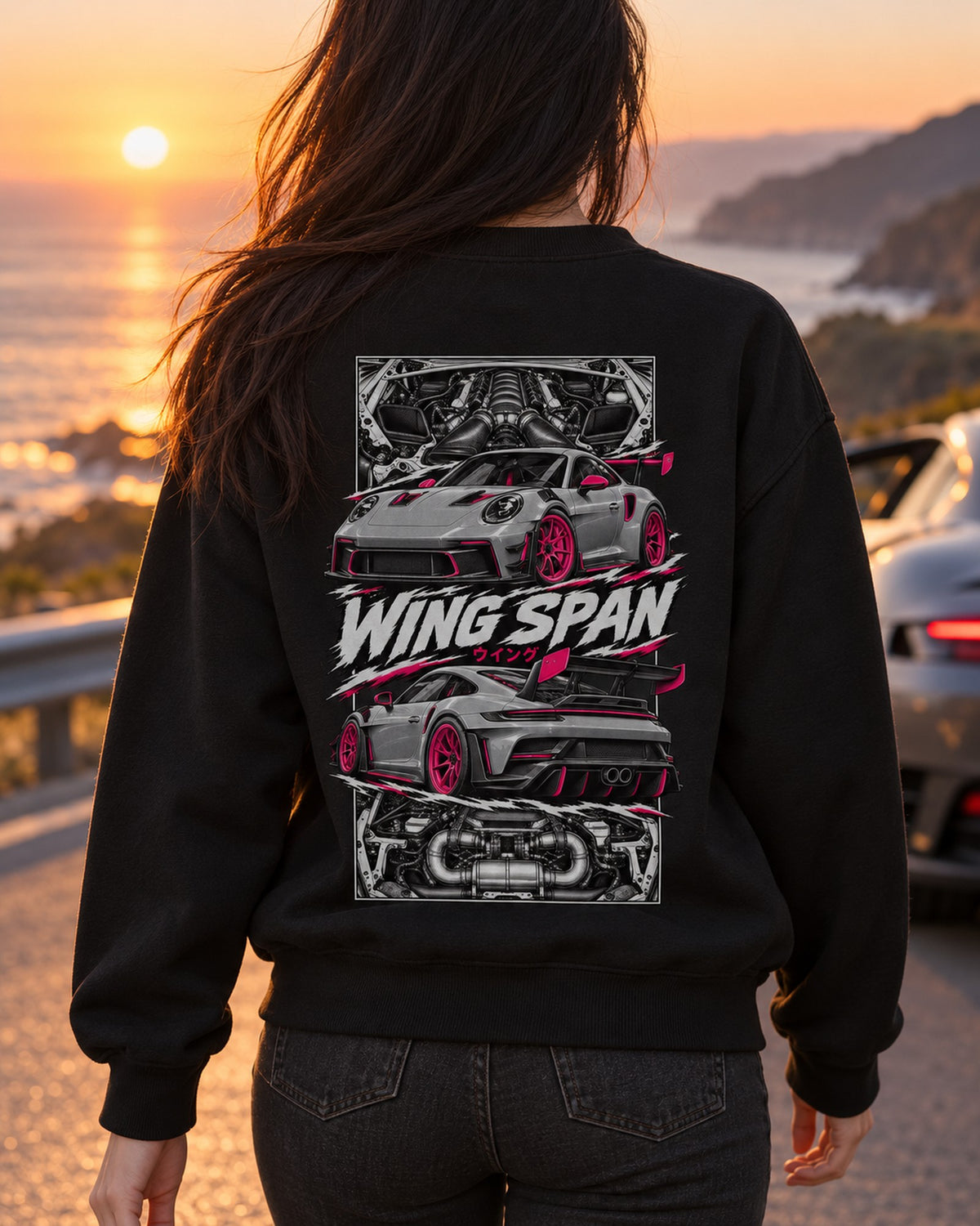 Porsche 992 Gt3 Rs Torn Poster Full-Back Graphic Tee Crewneck Black worn hero