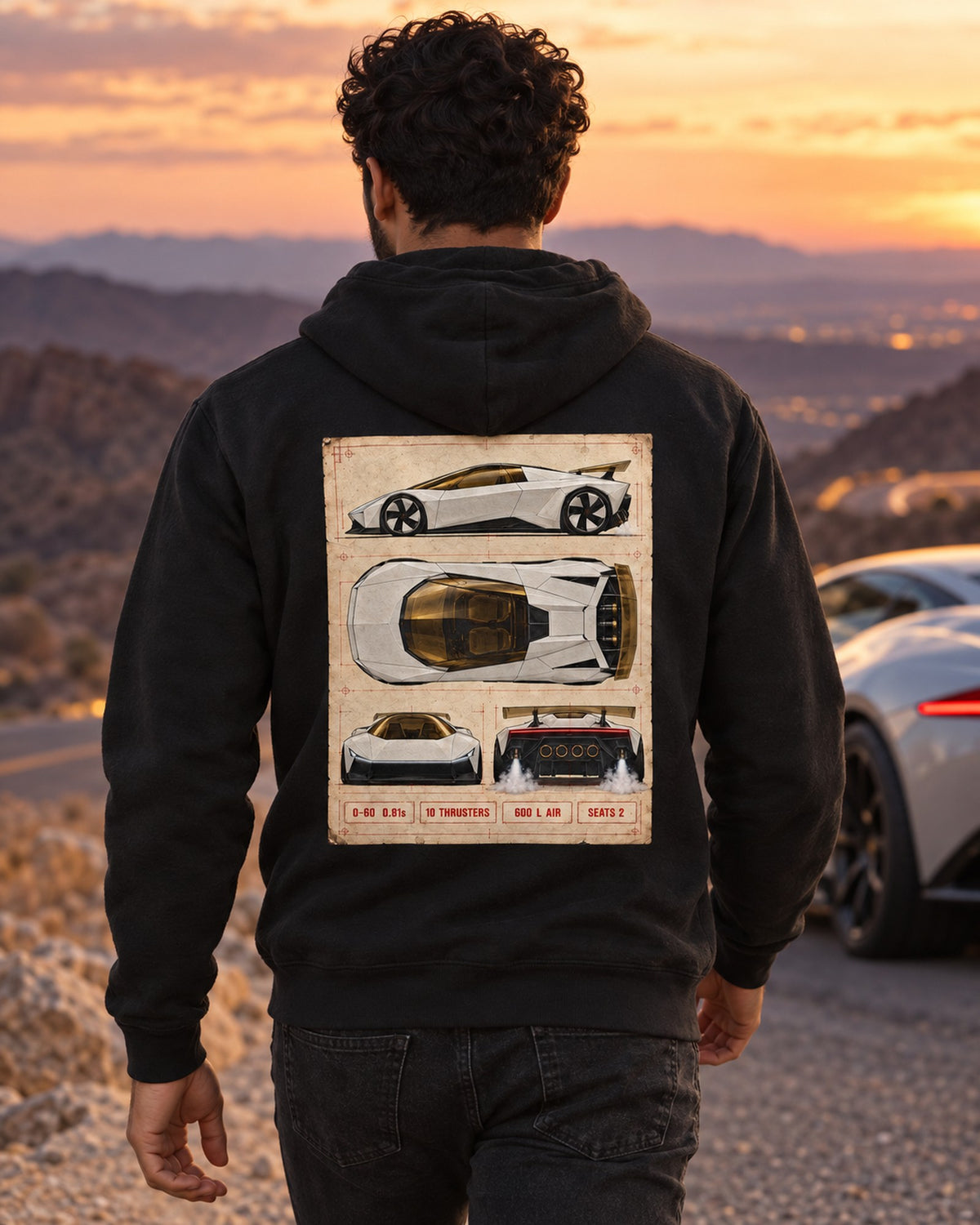 Tesla Roadster Spec Sheet Shirt, Hoodie & More Zip Hoodie Black worn hero