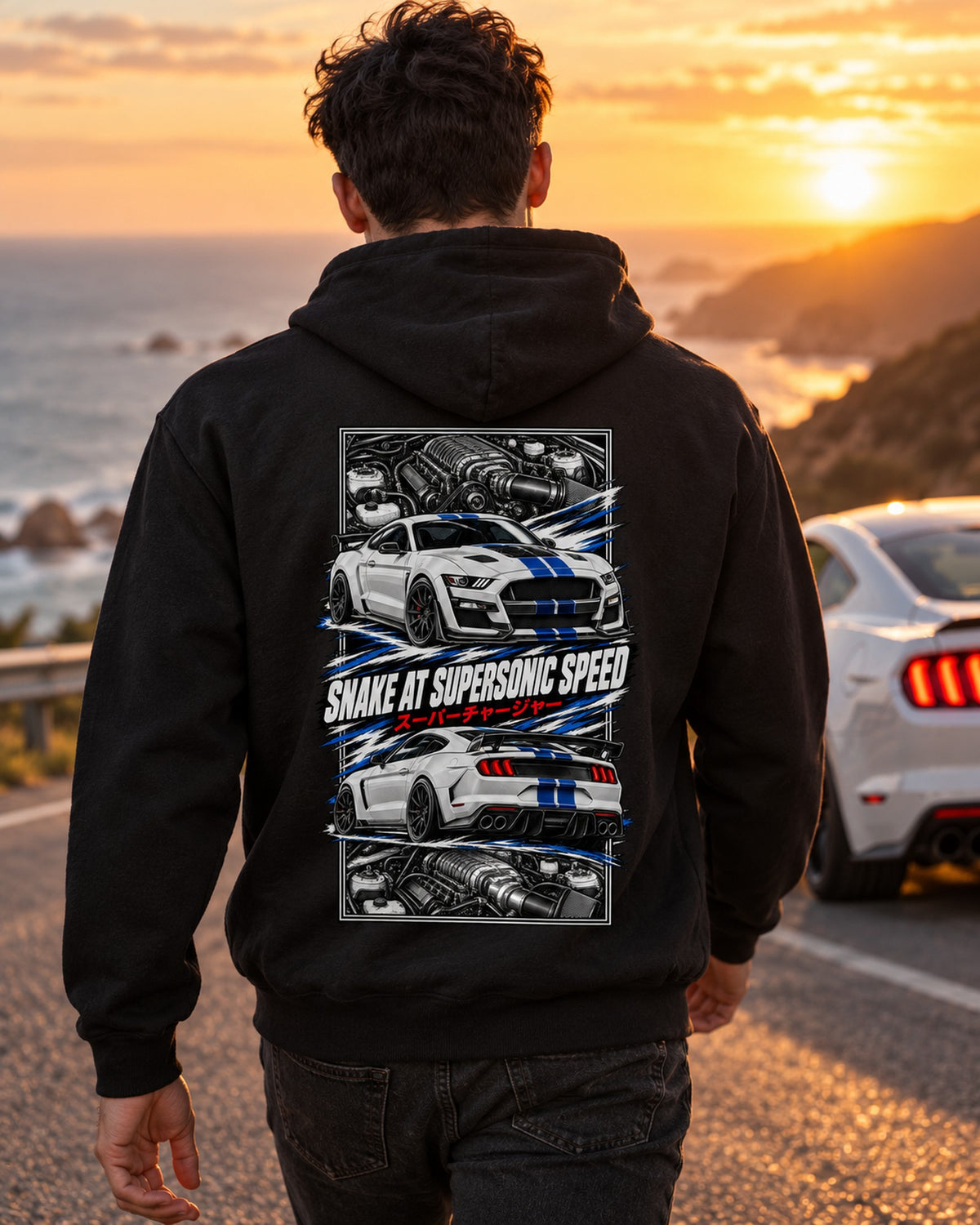 Shelby Gt500 Torn Poster Full-Back Graphic Tee Pull Over Hoodie Black worn hero