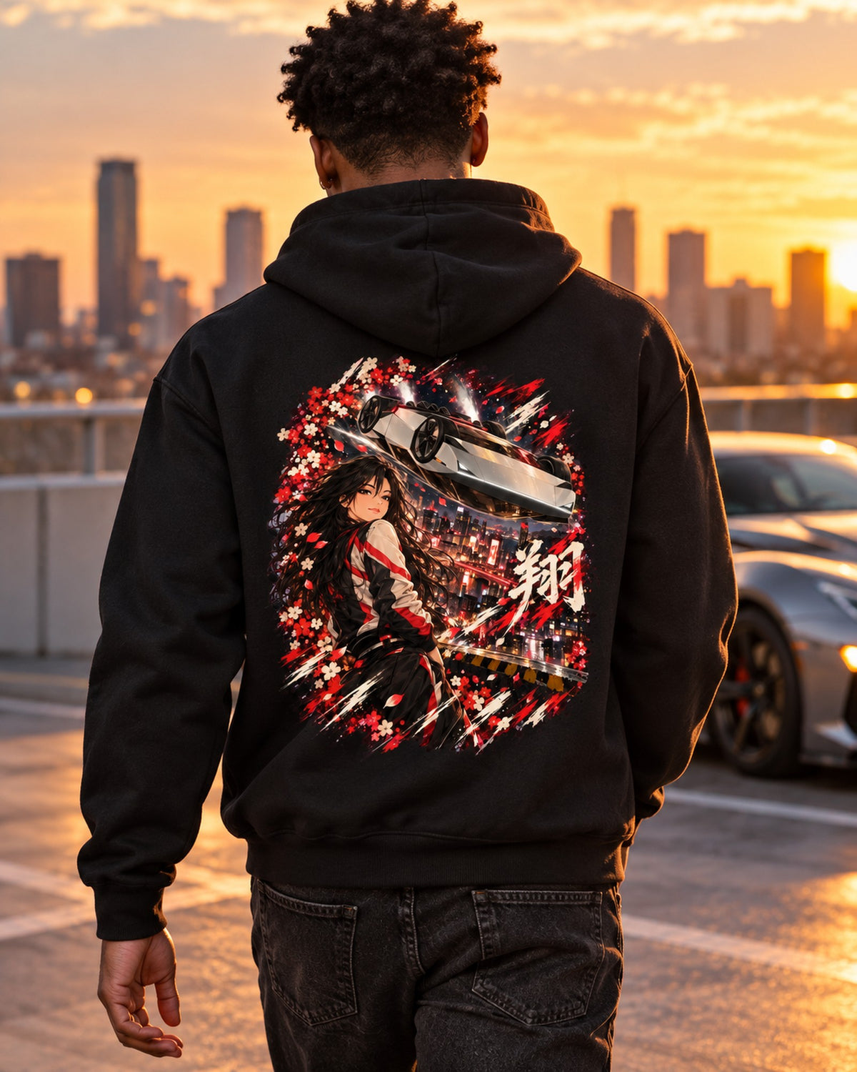 Tesla Roadster 2026 Flip Anime Girl Shirt, Hoodie & More Pull Over Hoodie Black worn hero
